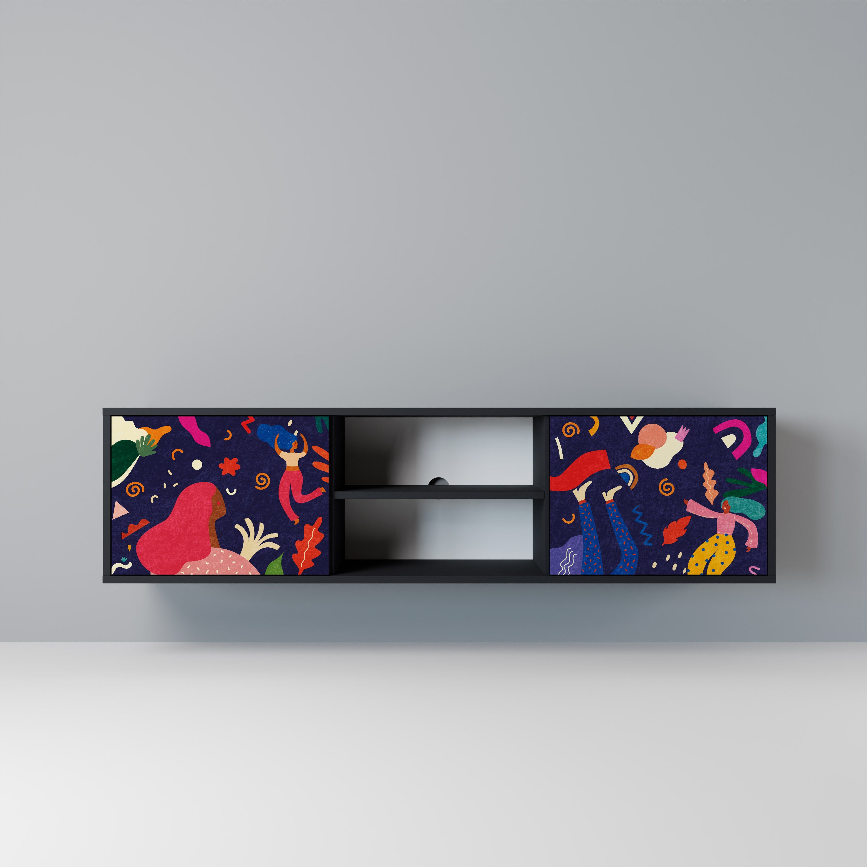 Mueble de TV de 2 puertas PLACERES FESTIVOS con acabado negro