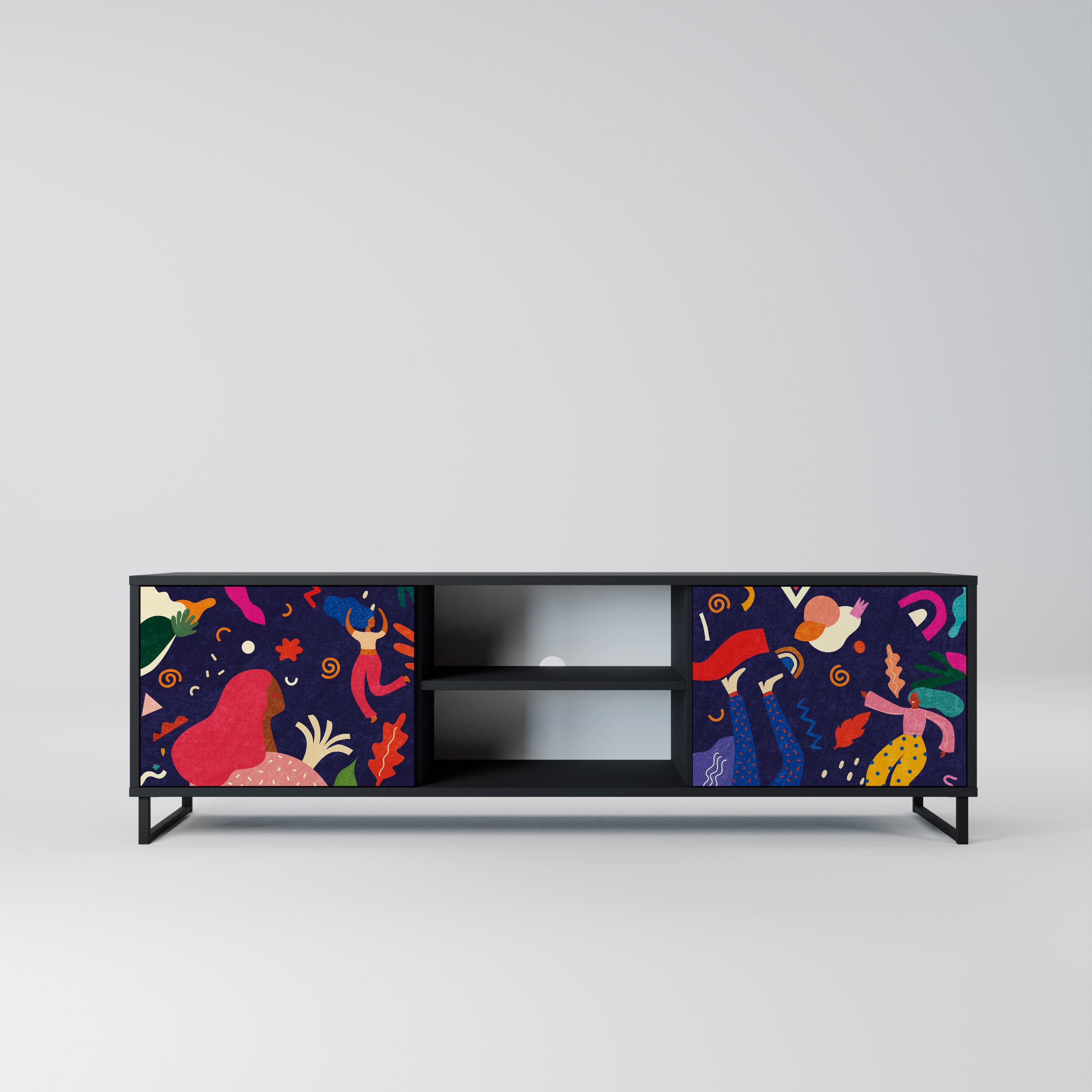 Mueble de TV de 2 puertas PLACERES FESTIVOS con acabado negro