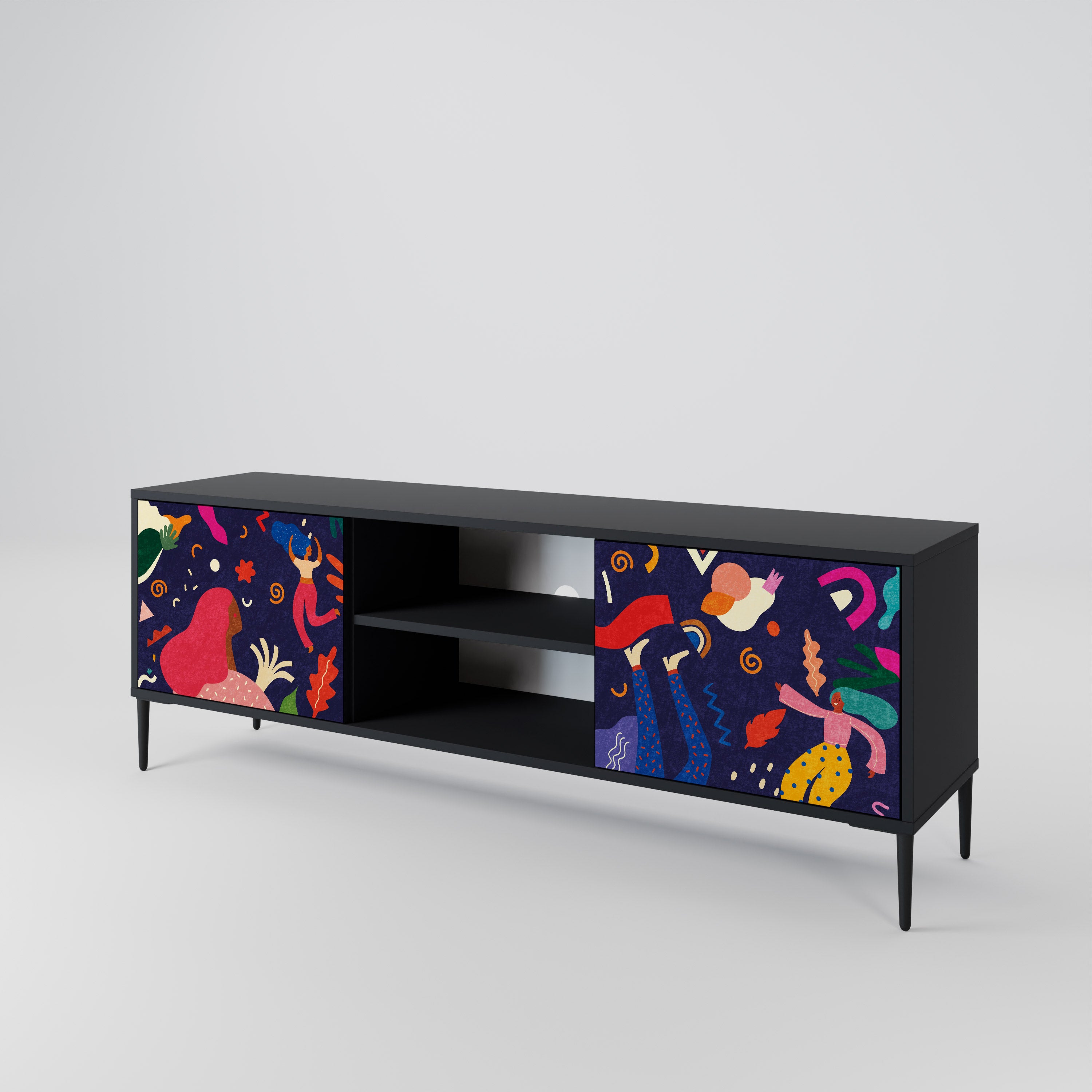 Mueble de TV de 2 puertas PLACERES FESTIVOS con acabado negro