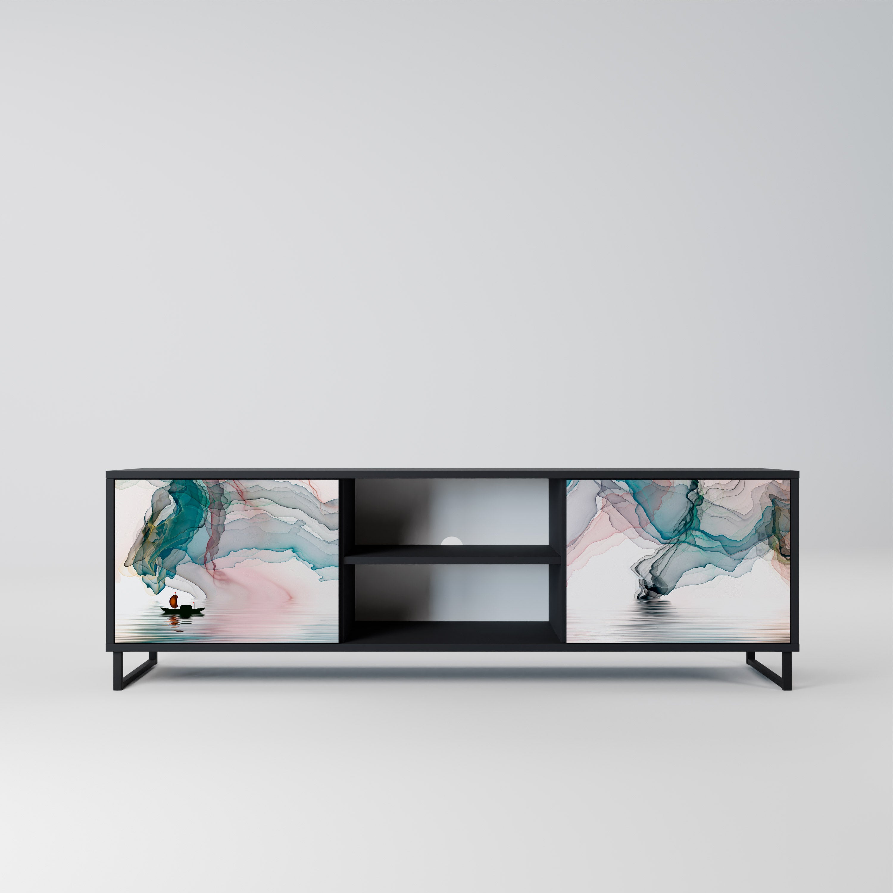 Mueble de TV de 2 puertas VELVET CROSSING con acabado negro
