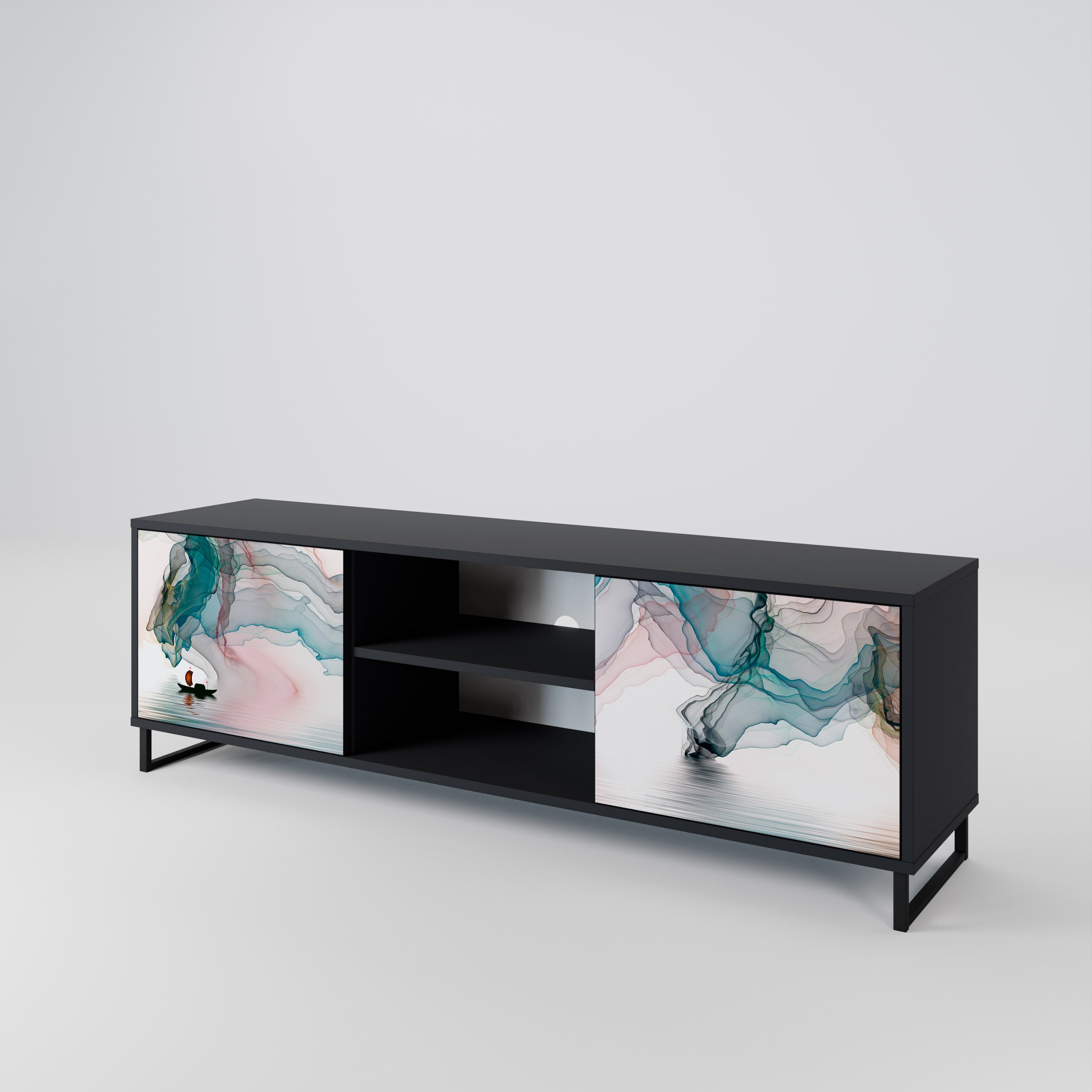 Mueble de TV de 2 puertas VELVET CROSSING con acabado negro
