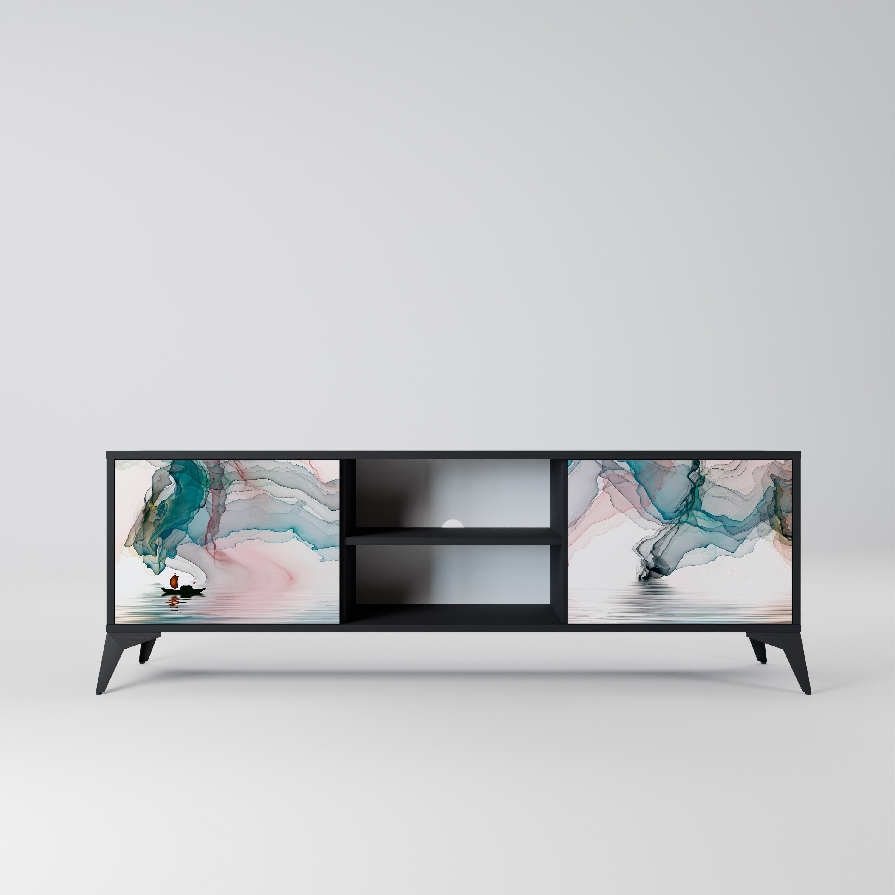 Mueble de TV de 2 puertas VELVET CROSSING con acabado negro