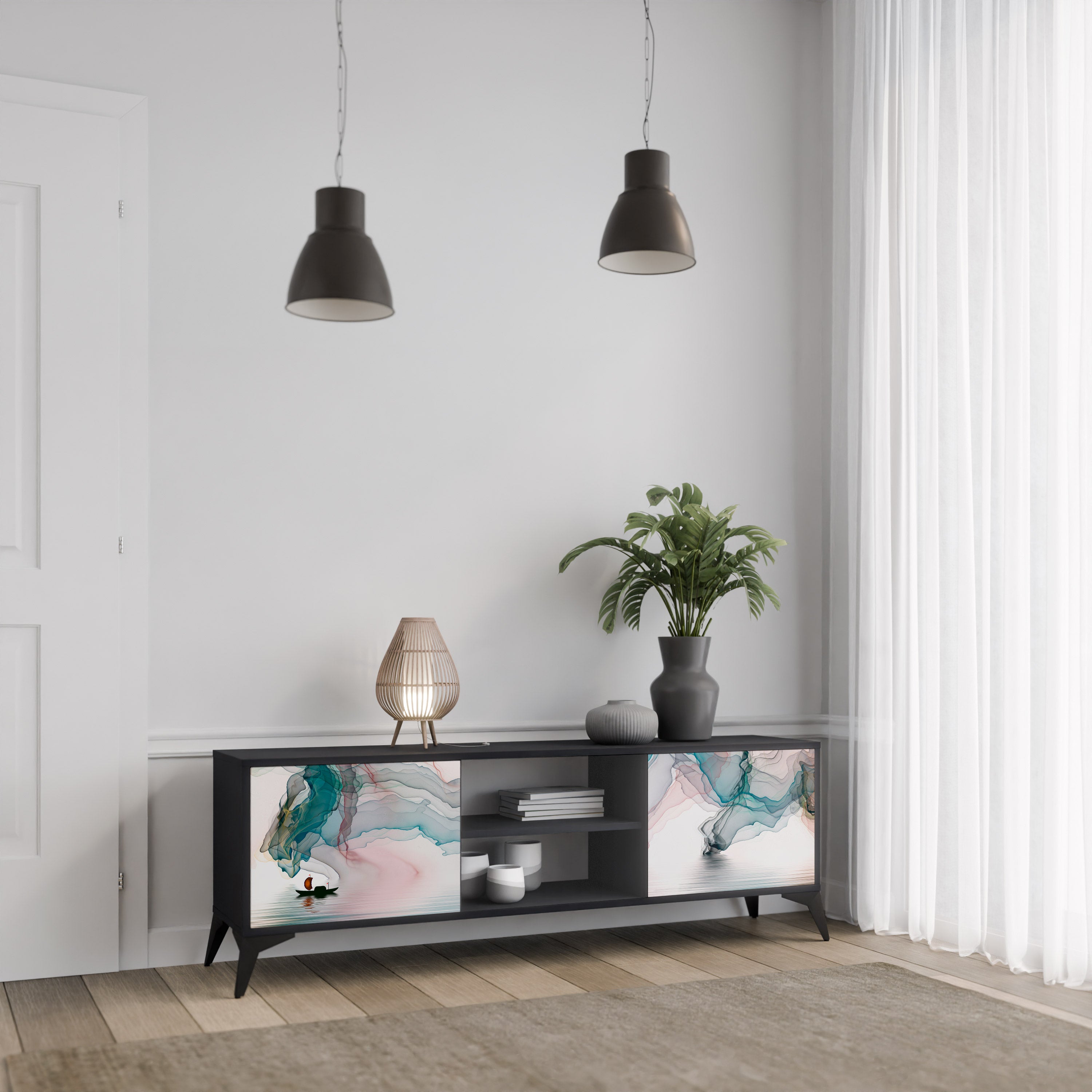 Mueble de TV de 2 puertas VELVET CROSSING con acabado negro