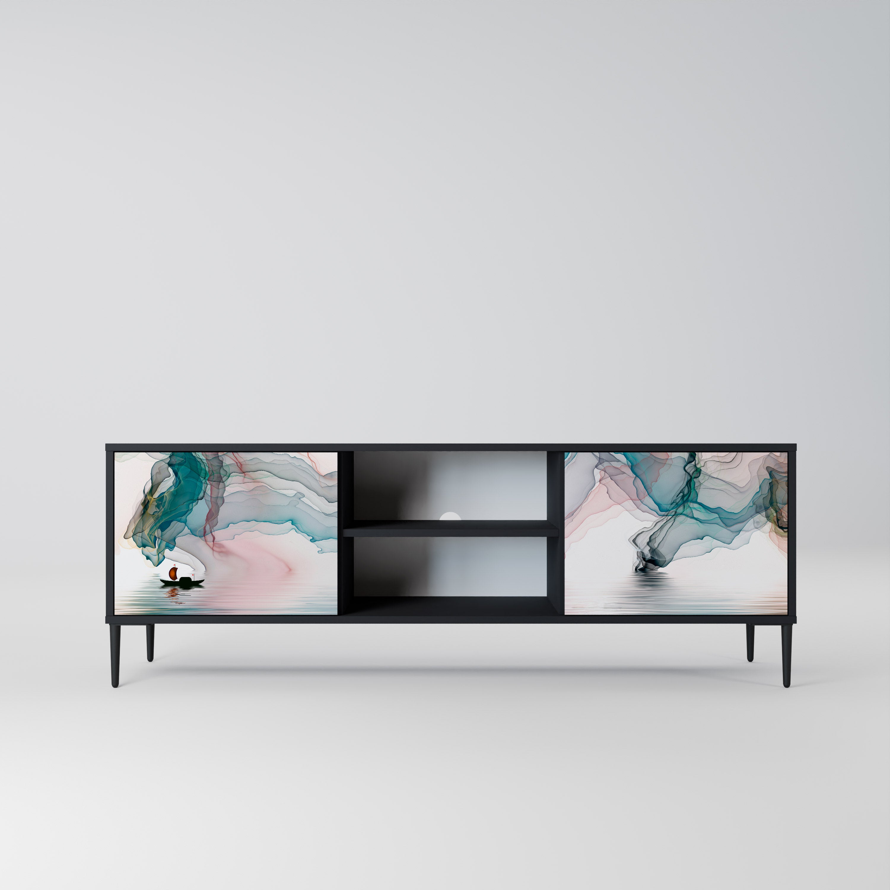 Mueble de TV de 2 puertas VELVET CROSSING con acabado negro