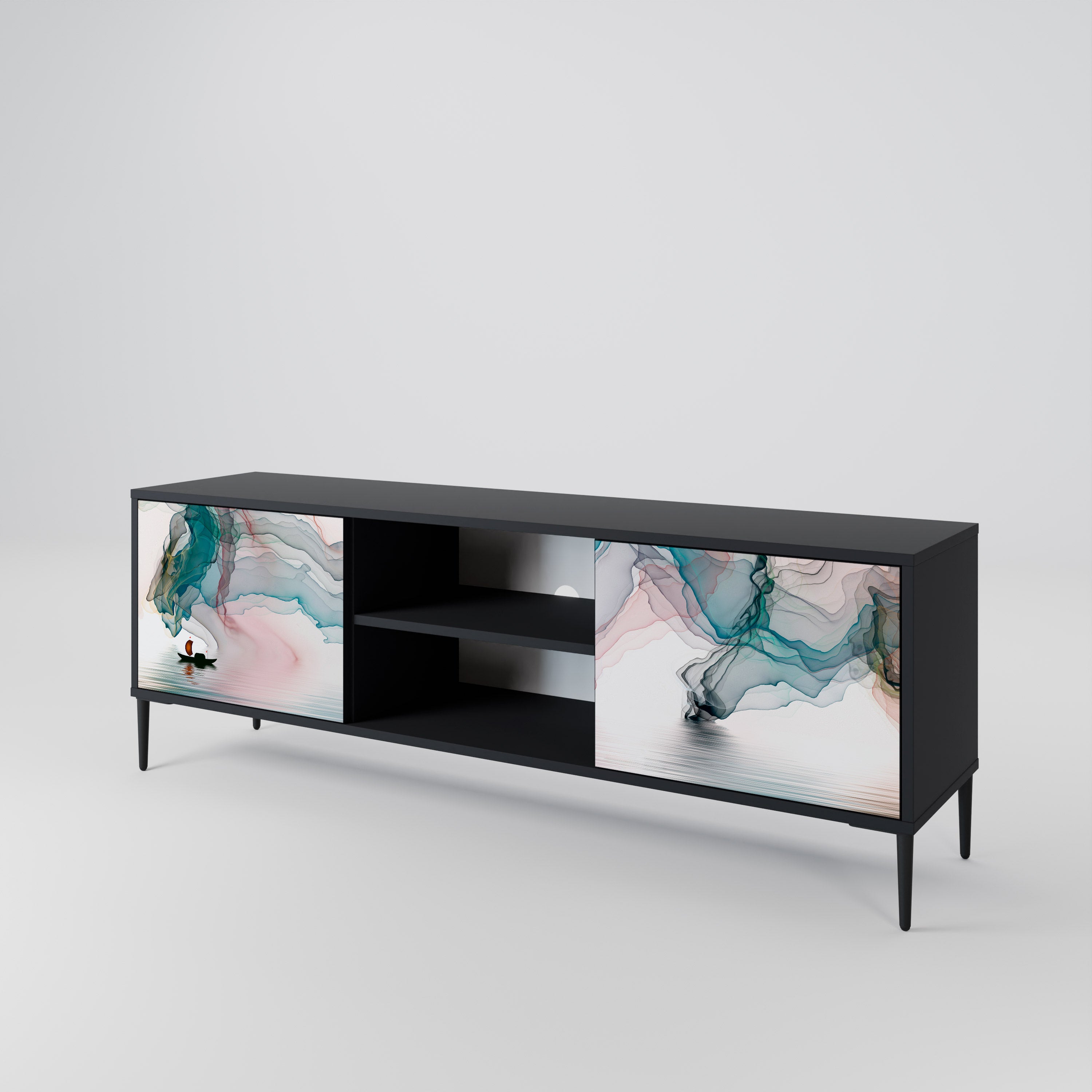 Mueble de TV de 2 puertas VELVET CROSSING con acabado negro