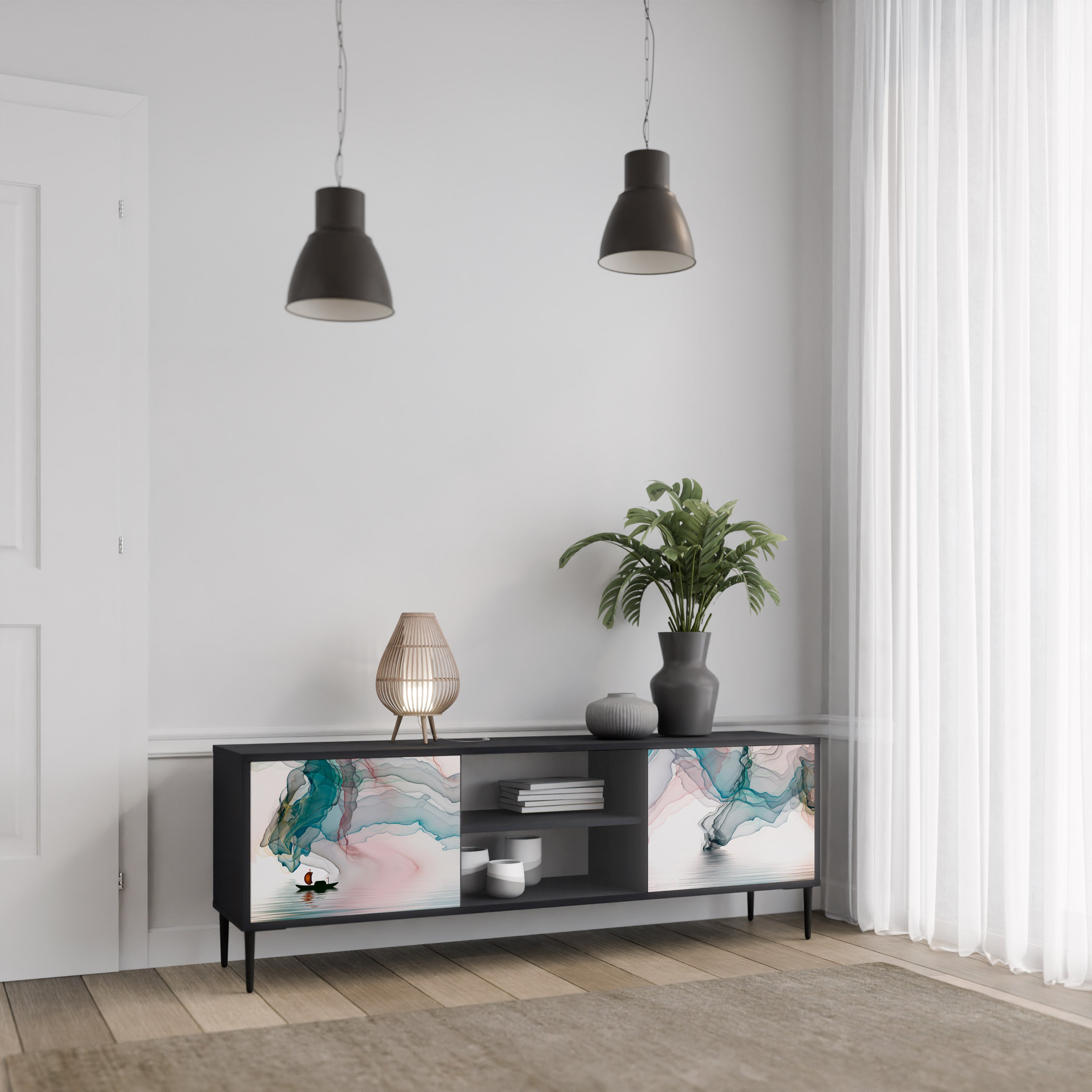 Mueble de TV de 2 puertas VELVET CROSSING con acabado negro