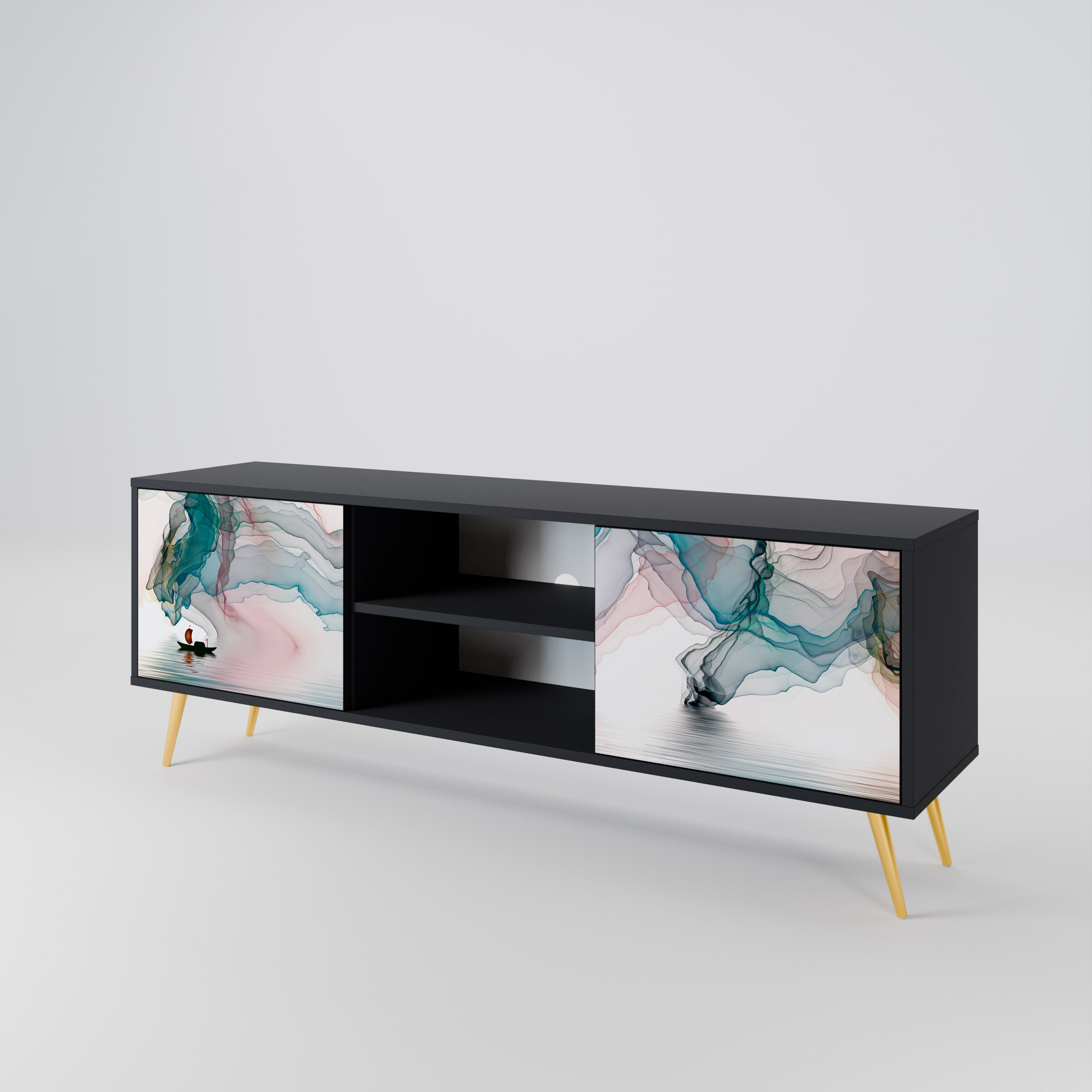 Mueble de TV de 2 puertas VELVET CROSSING con acabado negro