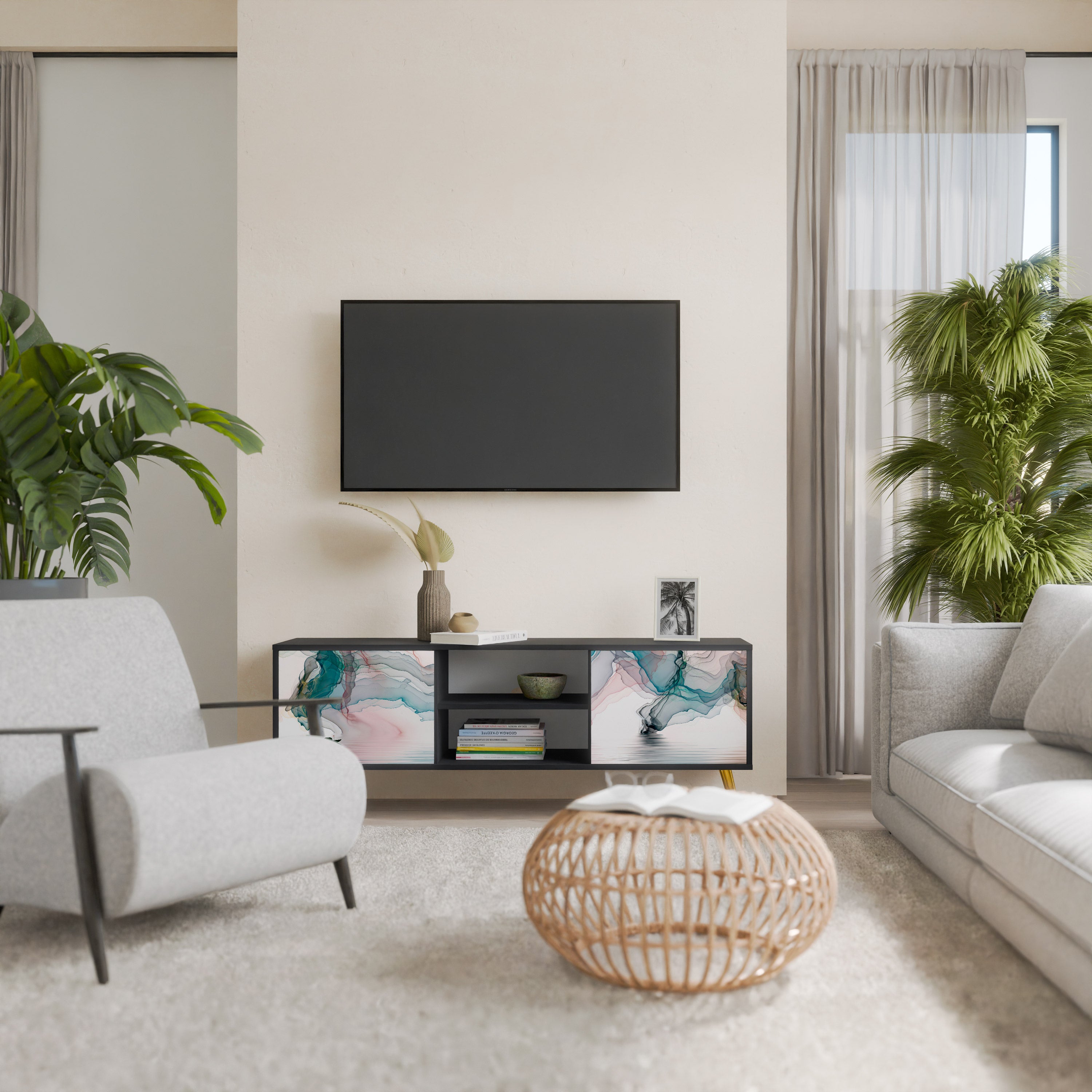 Mueble de TV de 2 puertas VELVET CROSSING con acabado negro