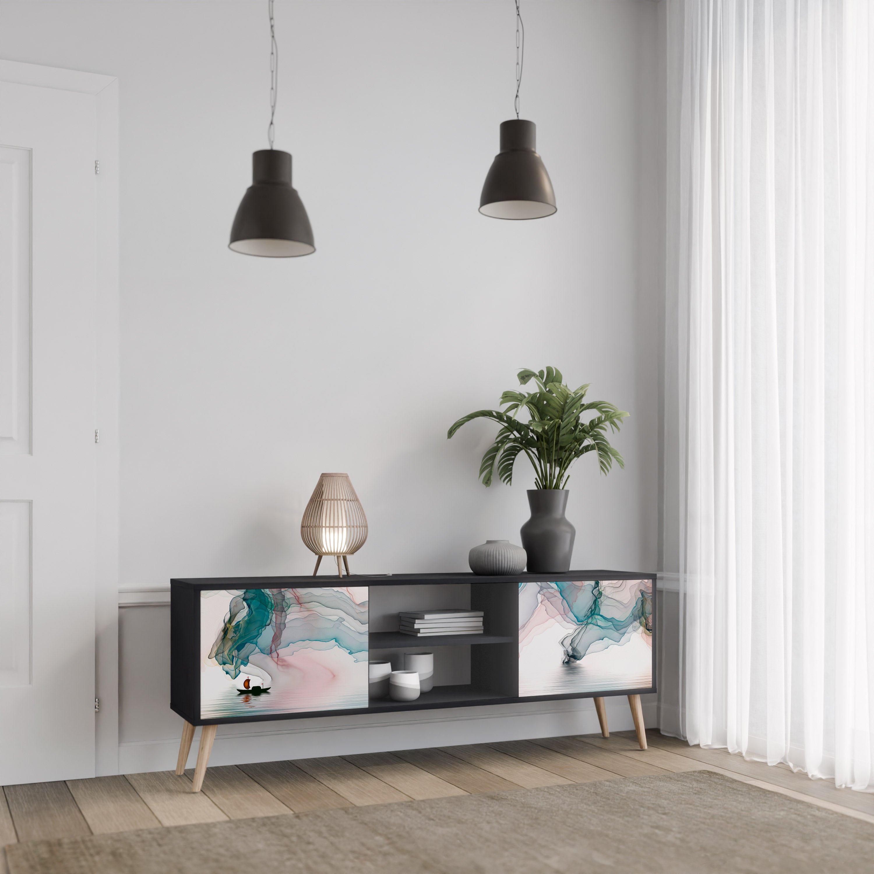 Mueble de TV de 2 puertas VELVET CROSSING con acabado negro