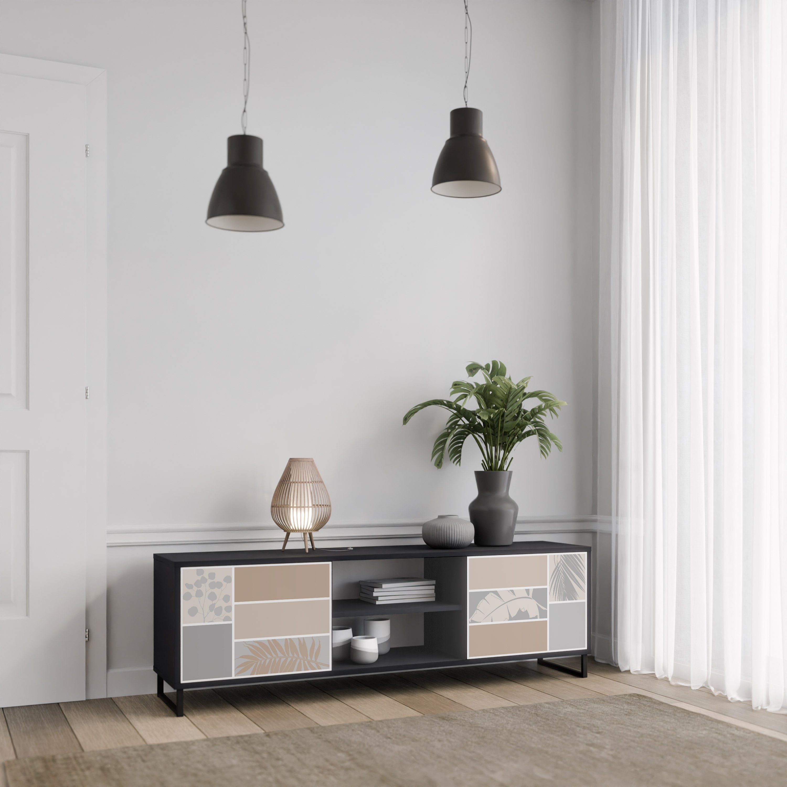 Mueble de TV de 2 puertas TROPICAL SHAPES en acabado negro