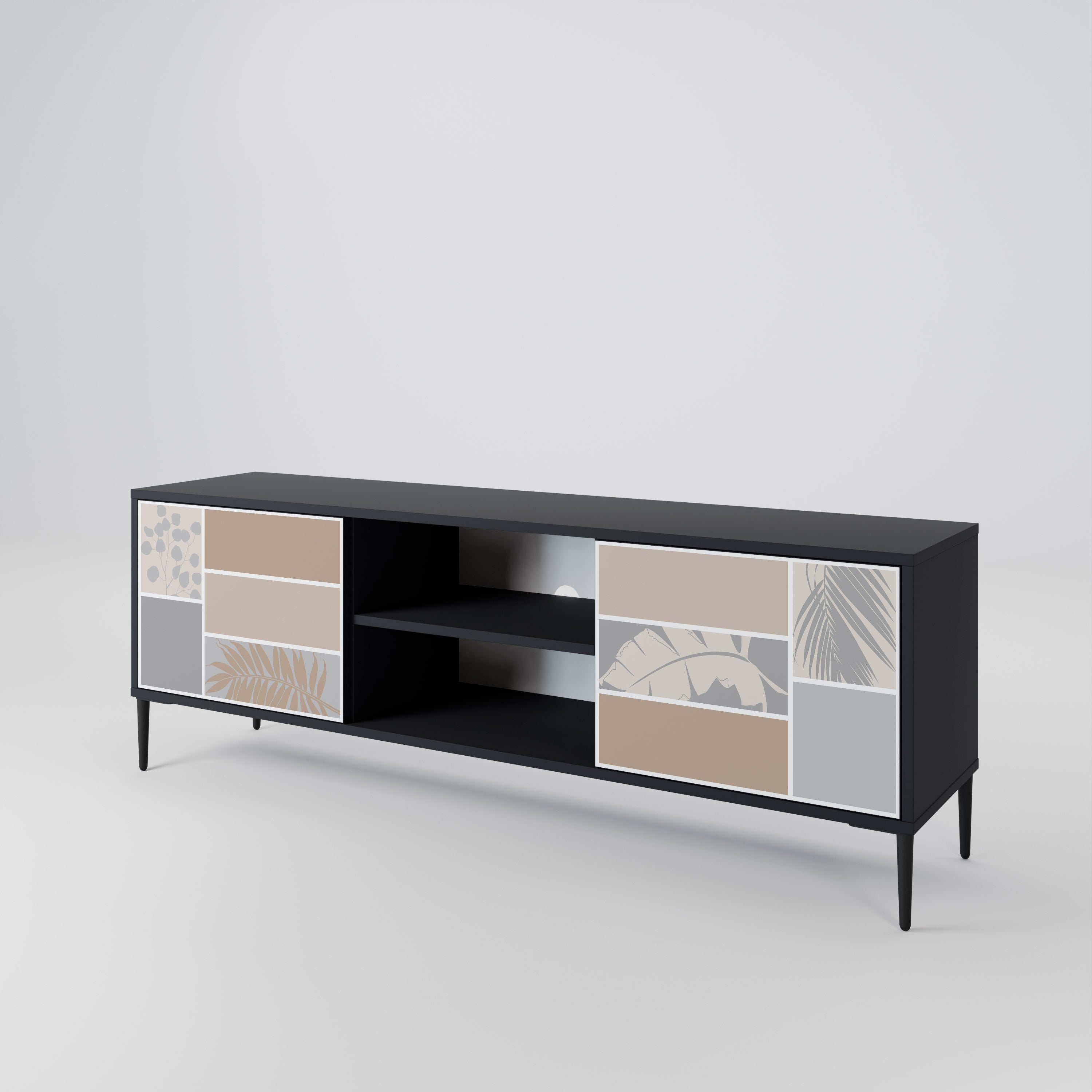 Mueble de TV de 2 puertas TROPICAL SHAPES en acabado negro
