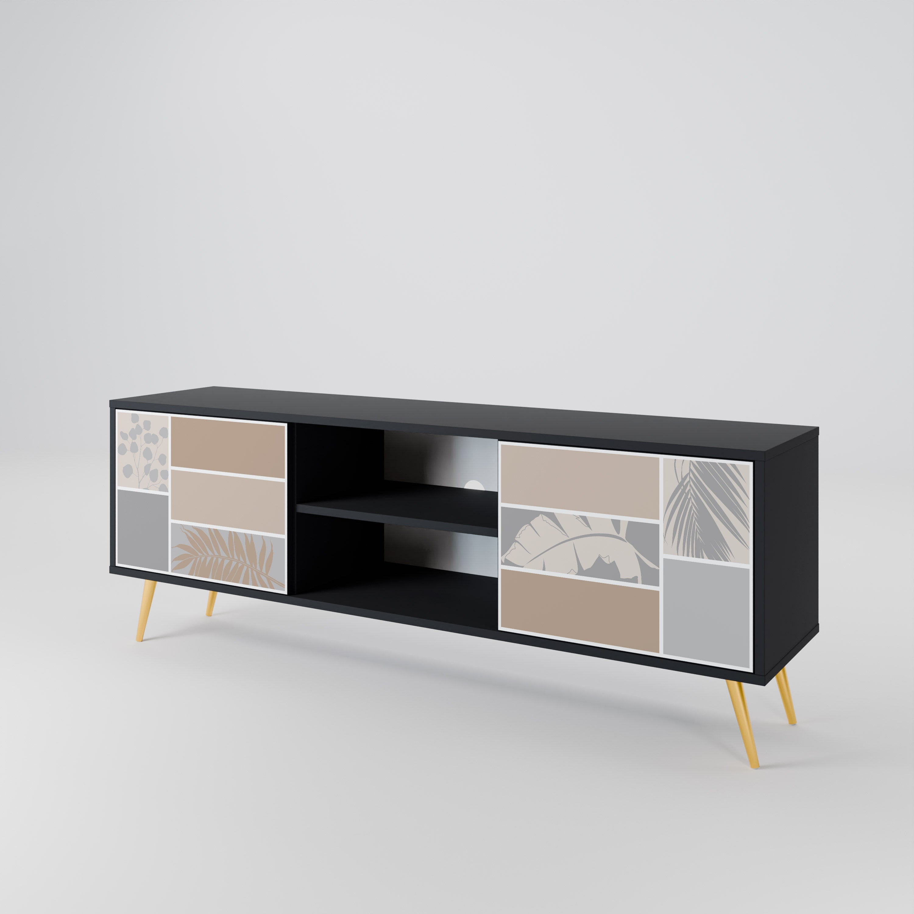 Mueble de TV de 2 puertas TROPICAL SHAPES en acabado negro