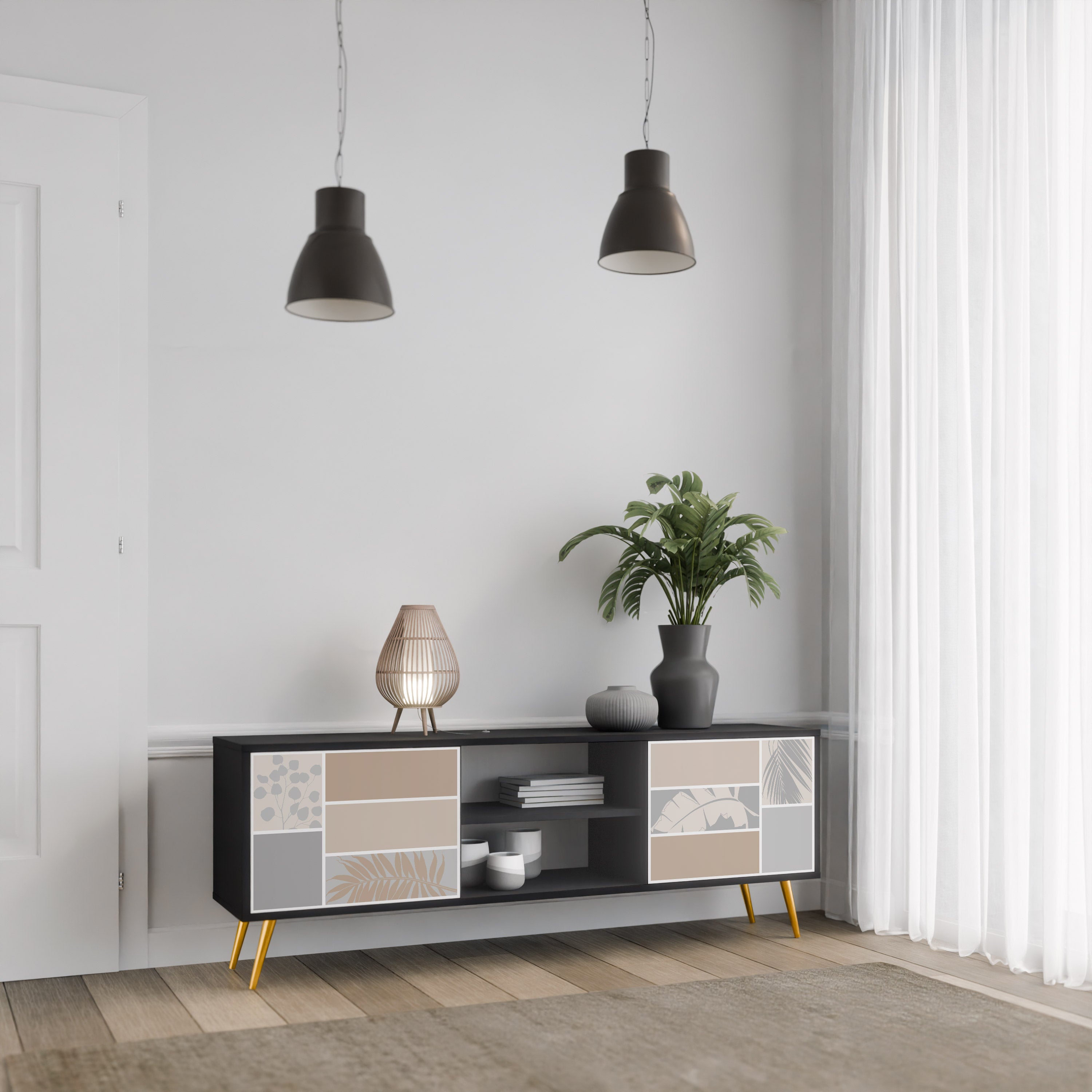 Mueble de TV de 2 puertas TROPICAL SHAPES en acabado negro