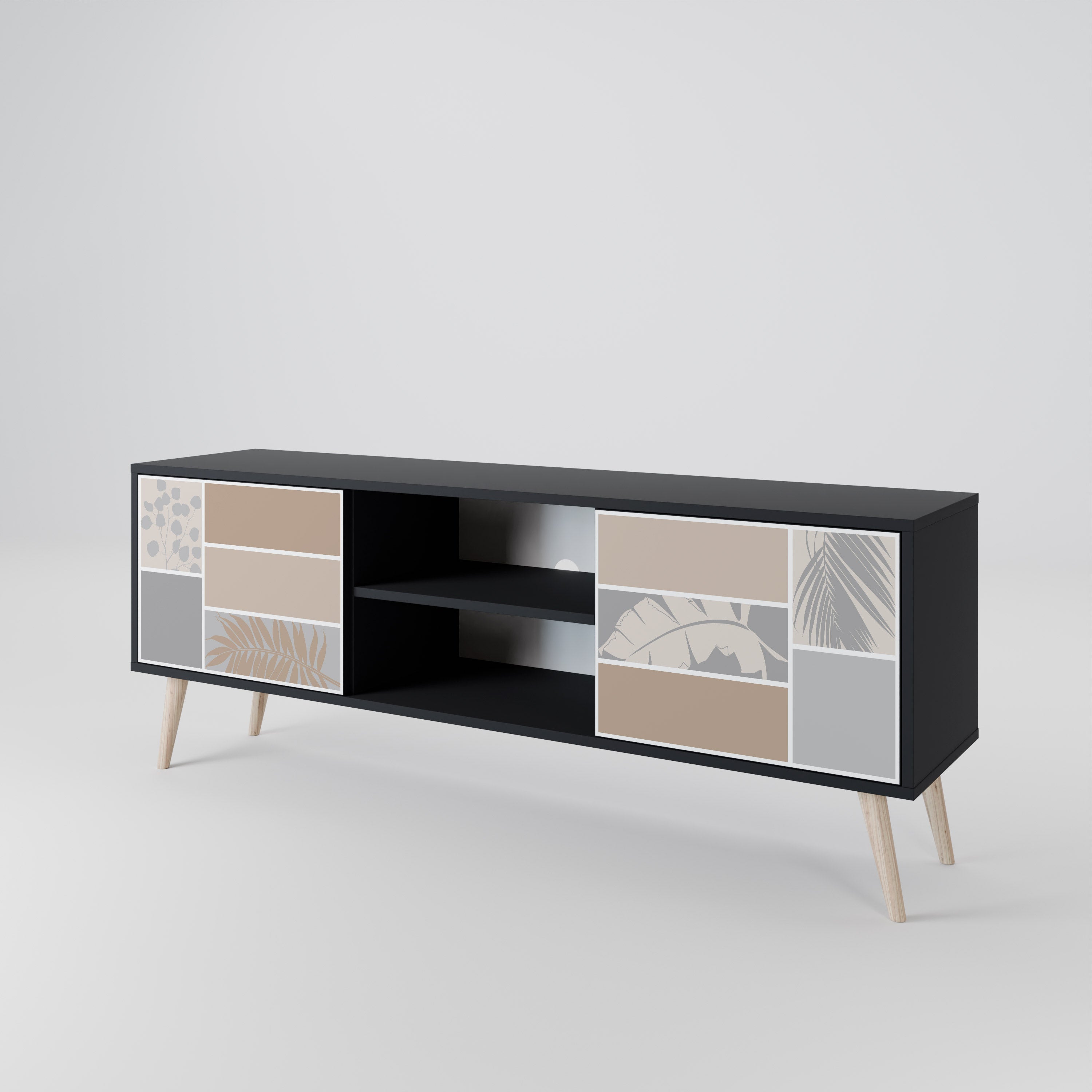 Mueble de TV de 2 puertas TROPICAL SHAPES en acabado negro