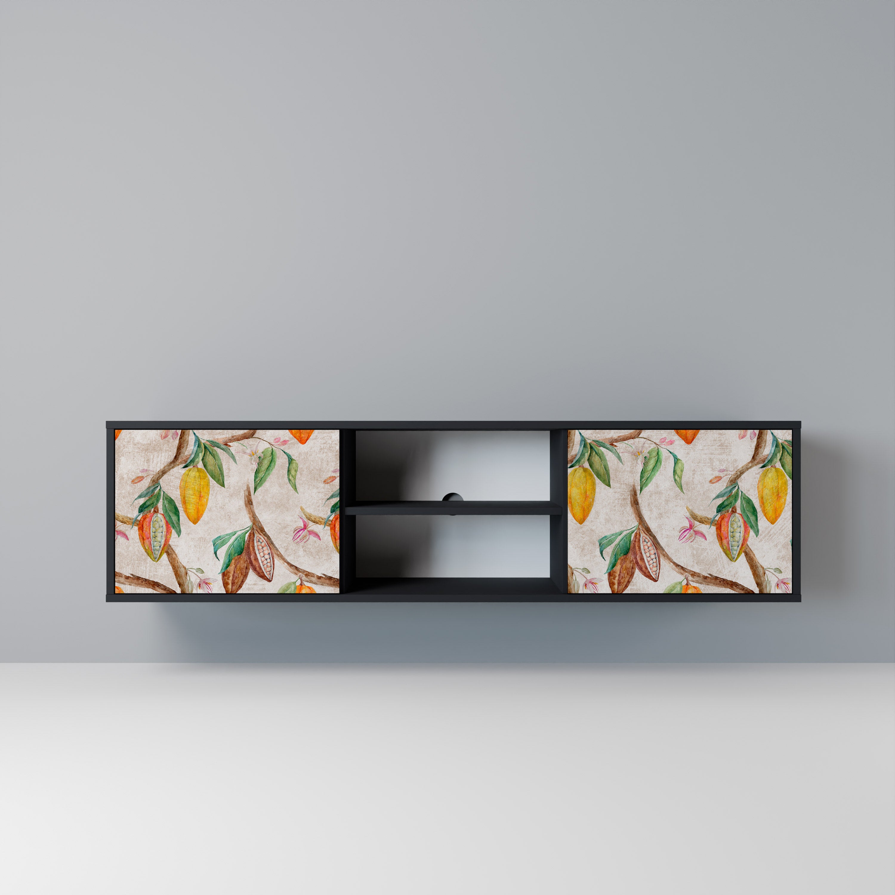 Mueble de TV de 2 puertas COCOA FRUITS con acabado negro