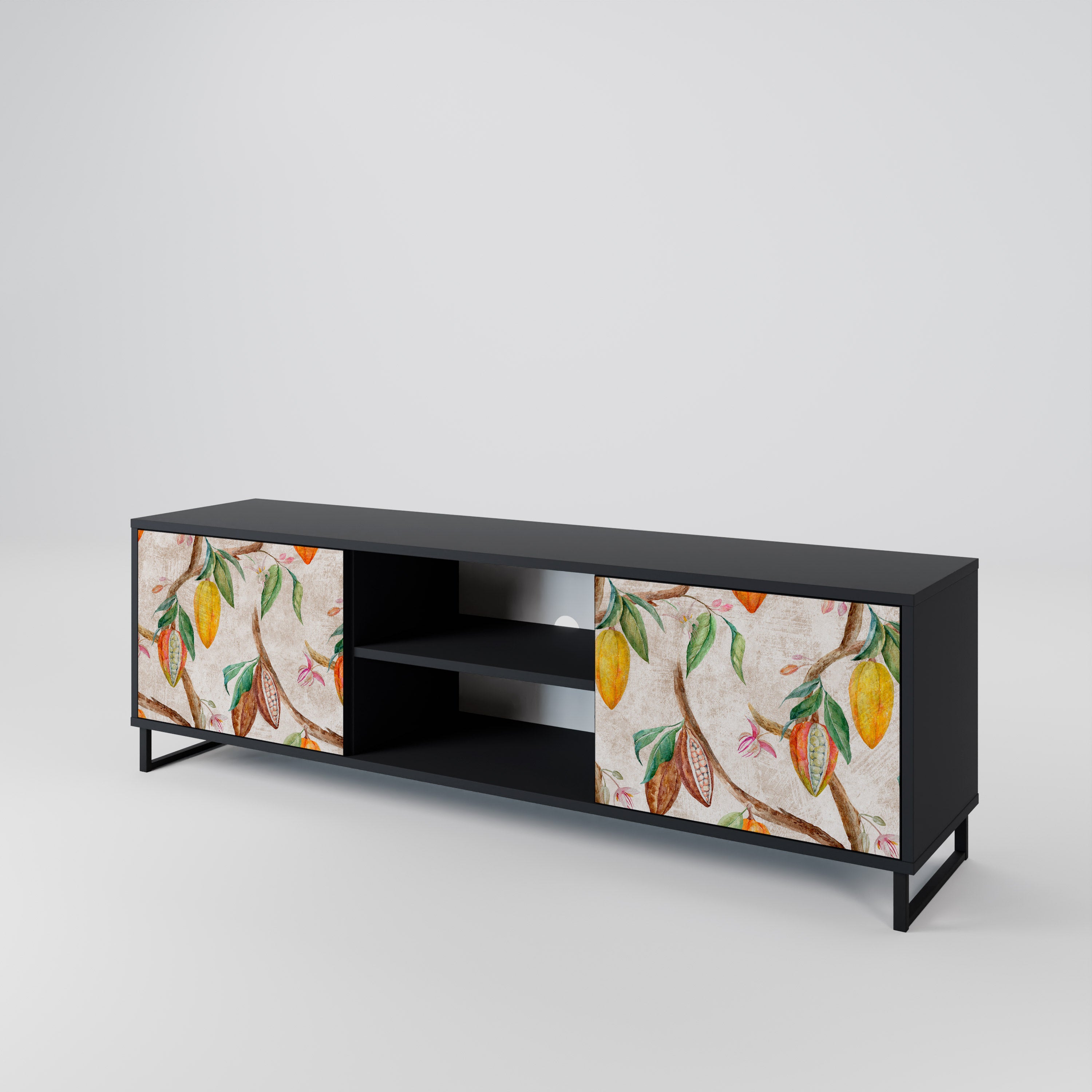 Mueble de TV de 2 puertas COCOA FRUITS con acabado negro