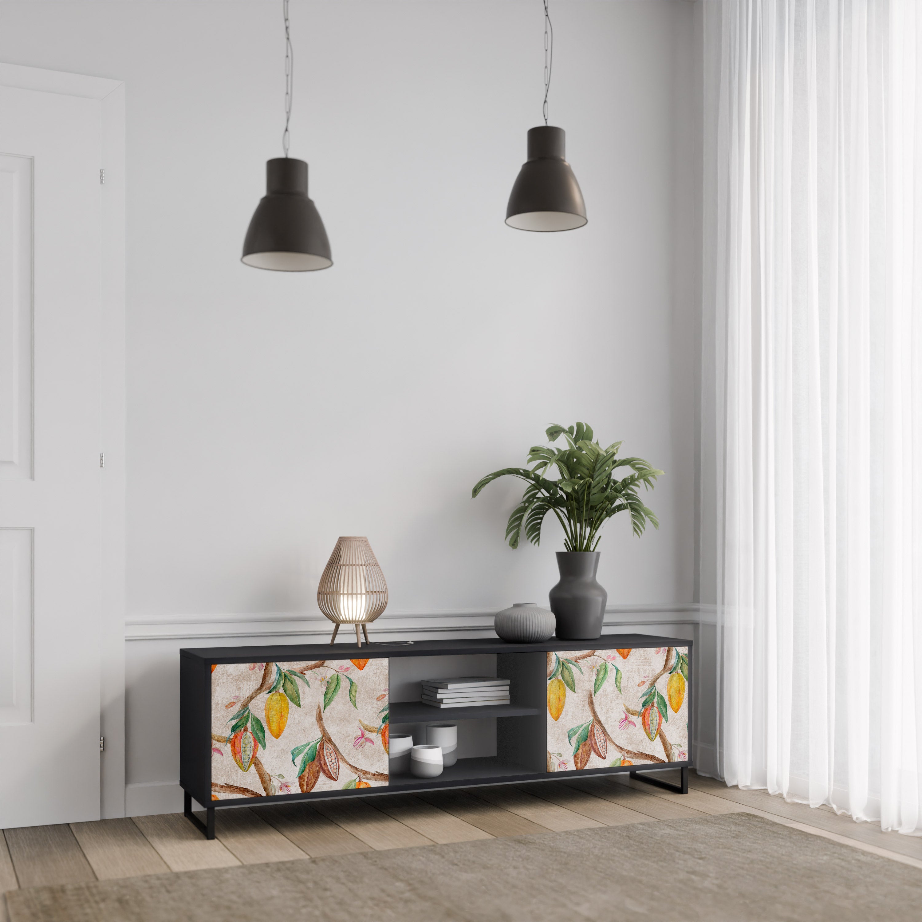 Mueble de TV de 2 puertas COCOA FRUITS con acabado negro