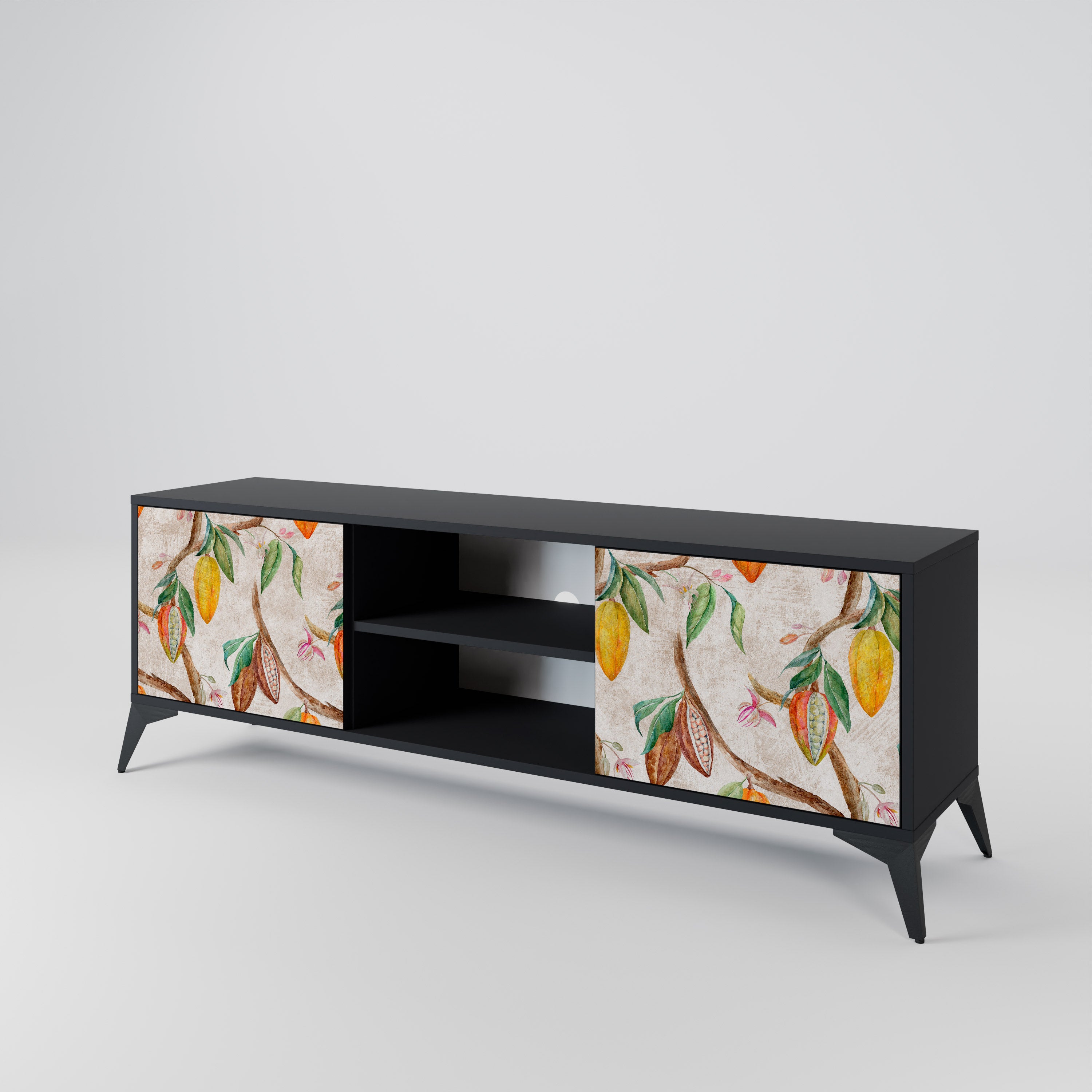 Mueble de TV de 2 puertas COCOA FRUITS con acabado negro