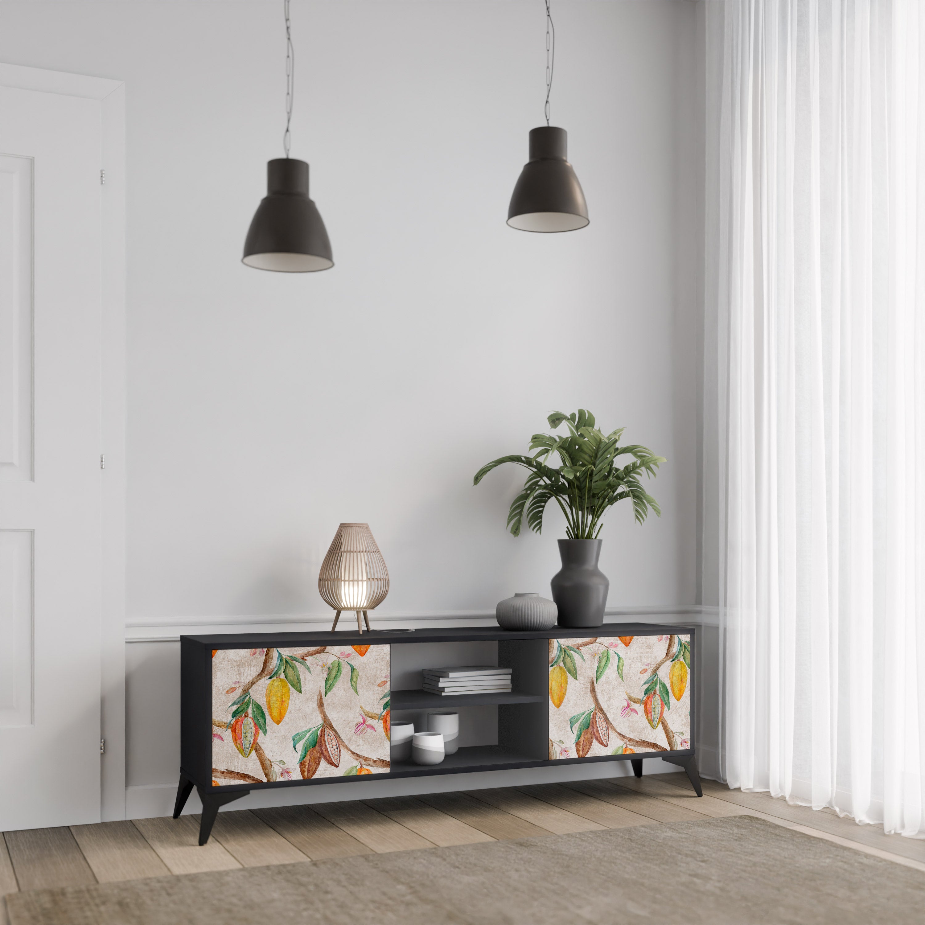 Mueble de TV de 2 puertas COCOA FRUITS con acabado negro