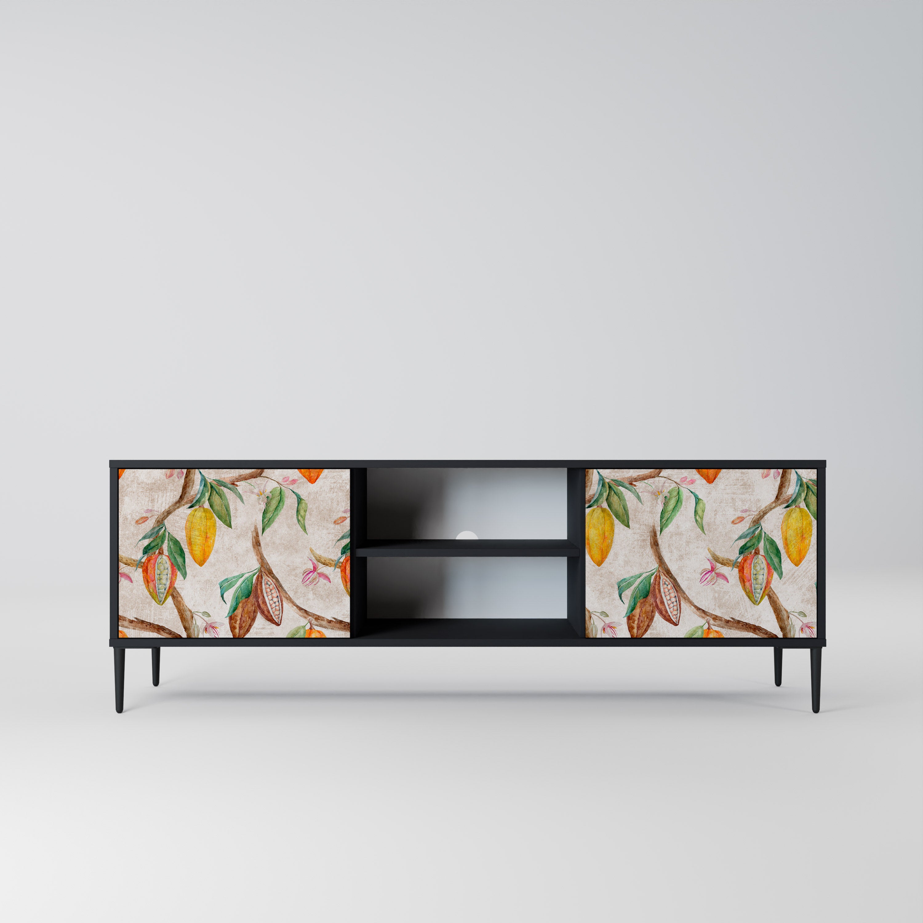 Mueble de TV de 2 puertas COCOA FRUITS con acabado negro