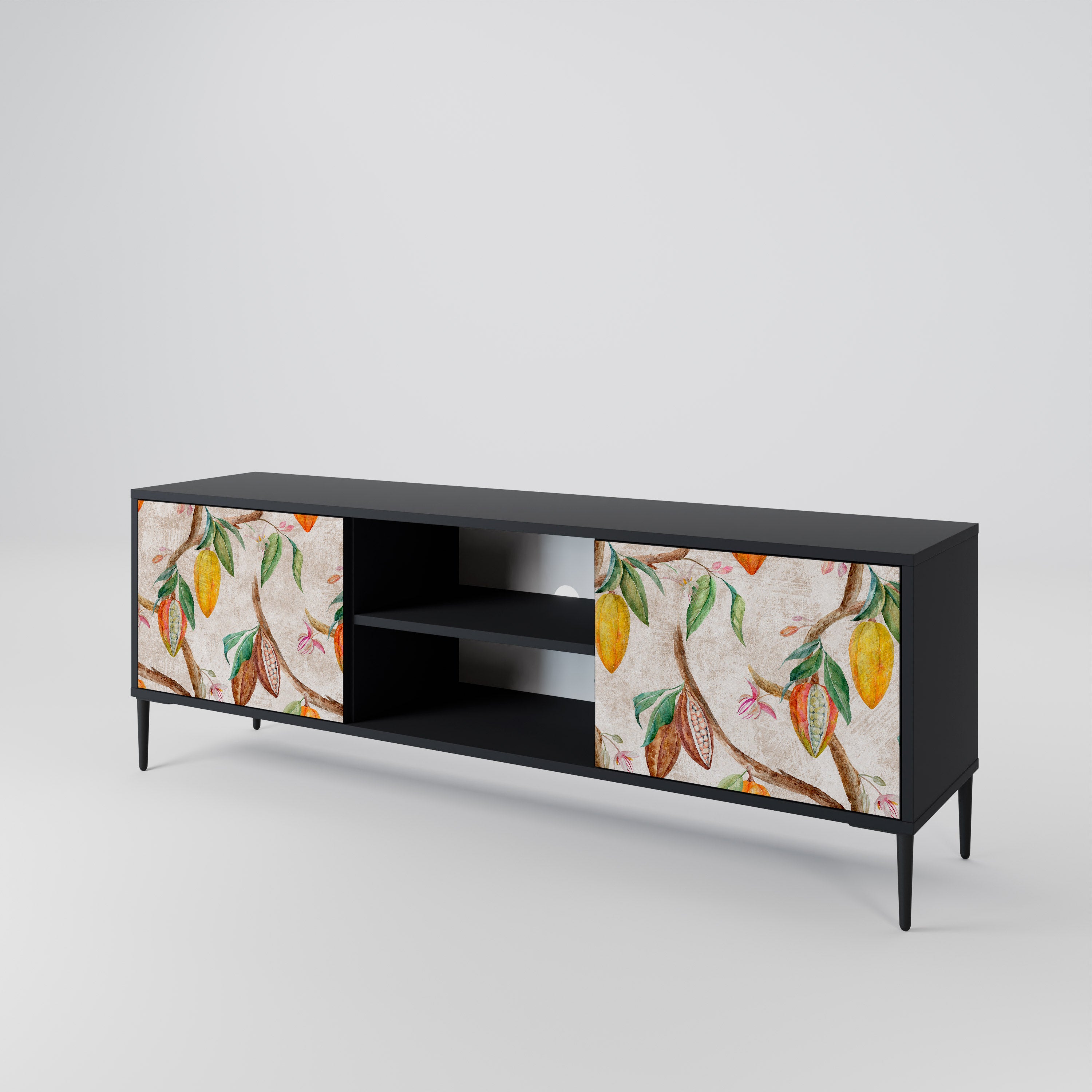 Mueble de TV de 2 puertas COCOA FRUITS con acabado negro