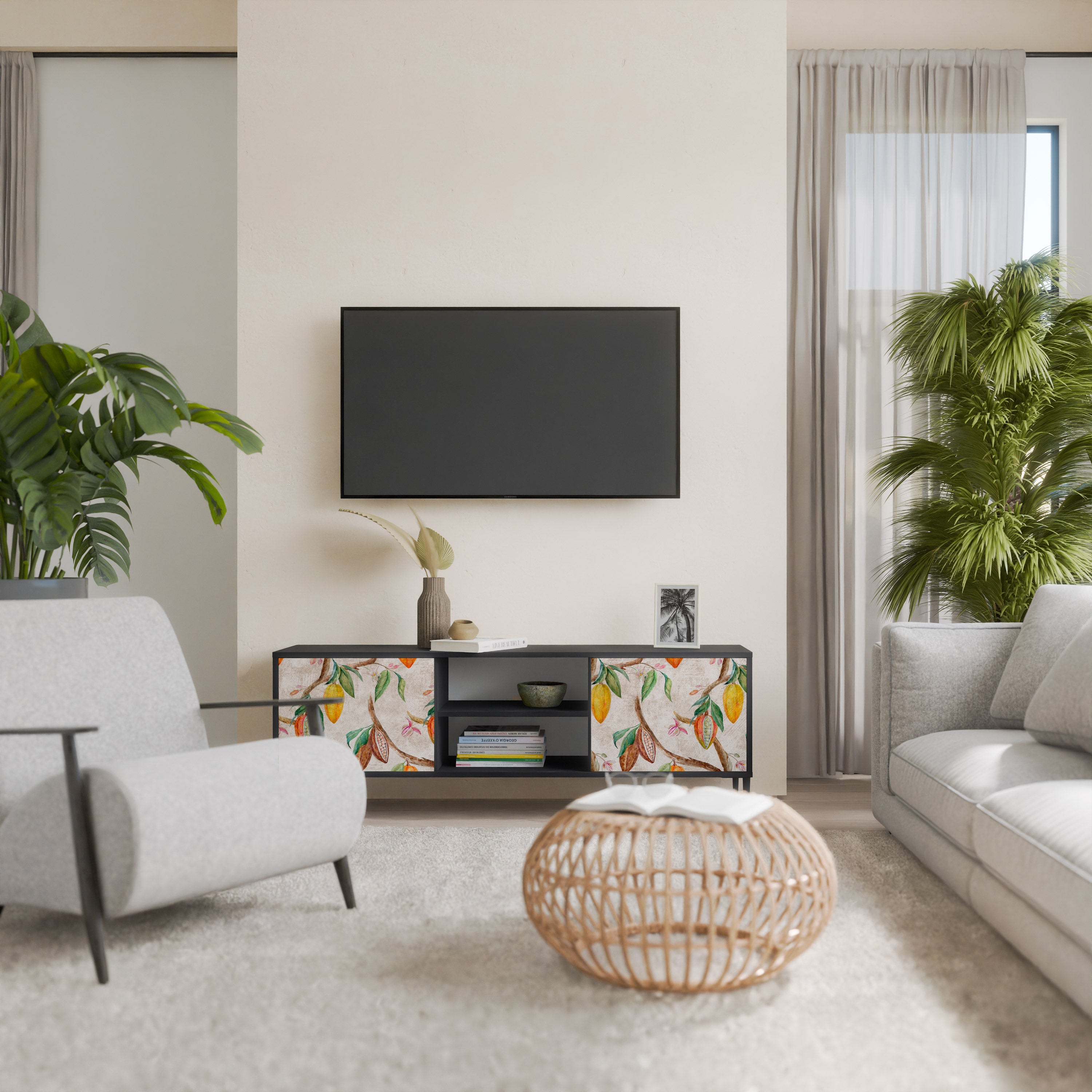 Mueble de TV de 2 puertas COCOA FRUITS con acabado negro