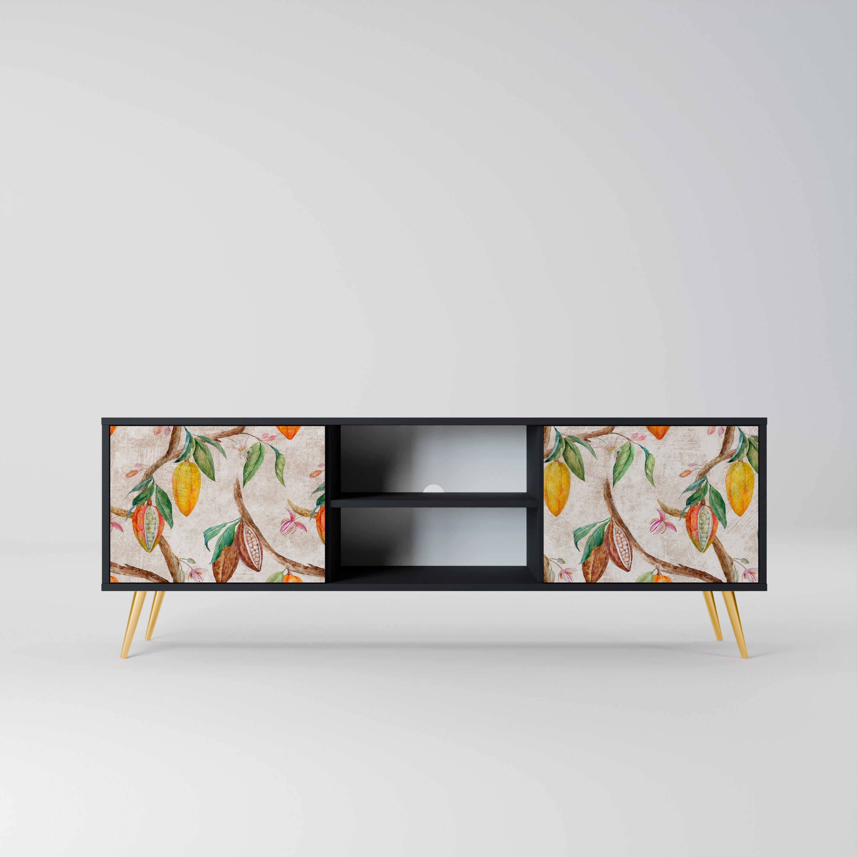 Mueble de TV de 2 puertas COCOA FRUITS con acabado negro