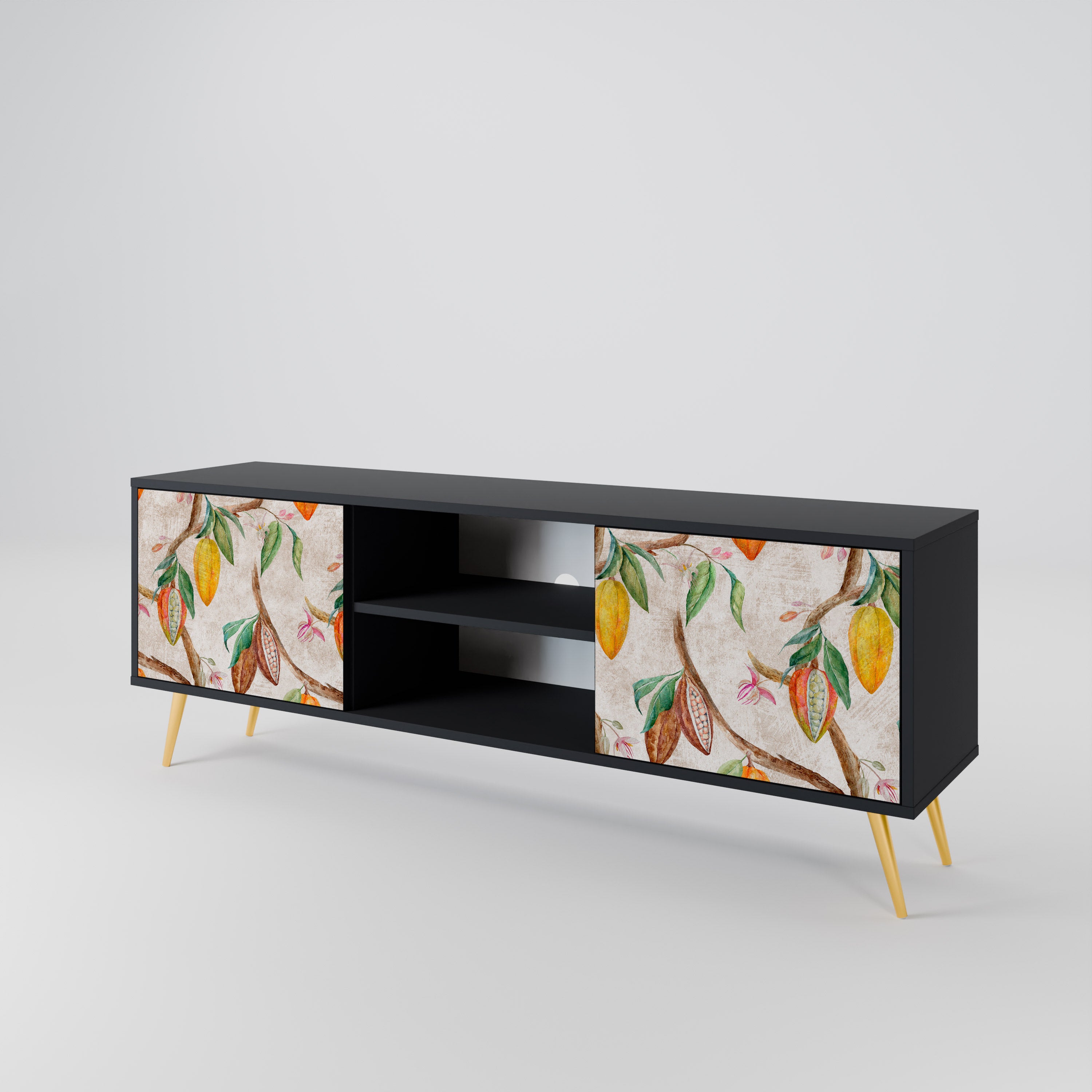 Mueble de TV de 2 puertas COCOA FRUITS con acabado negro