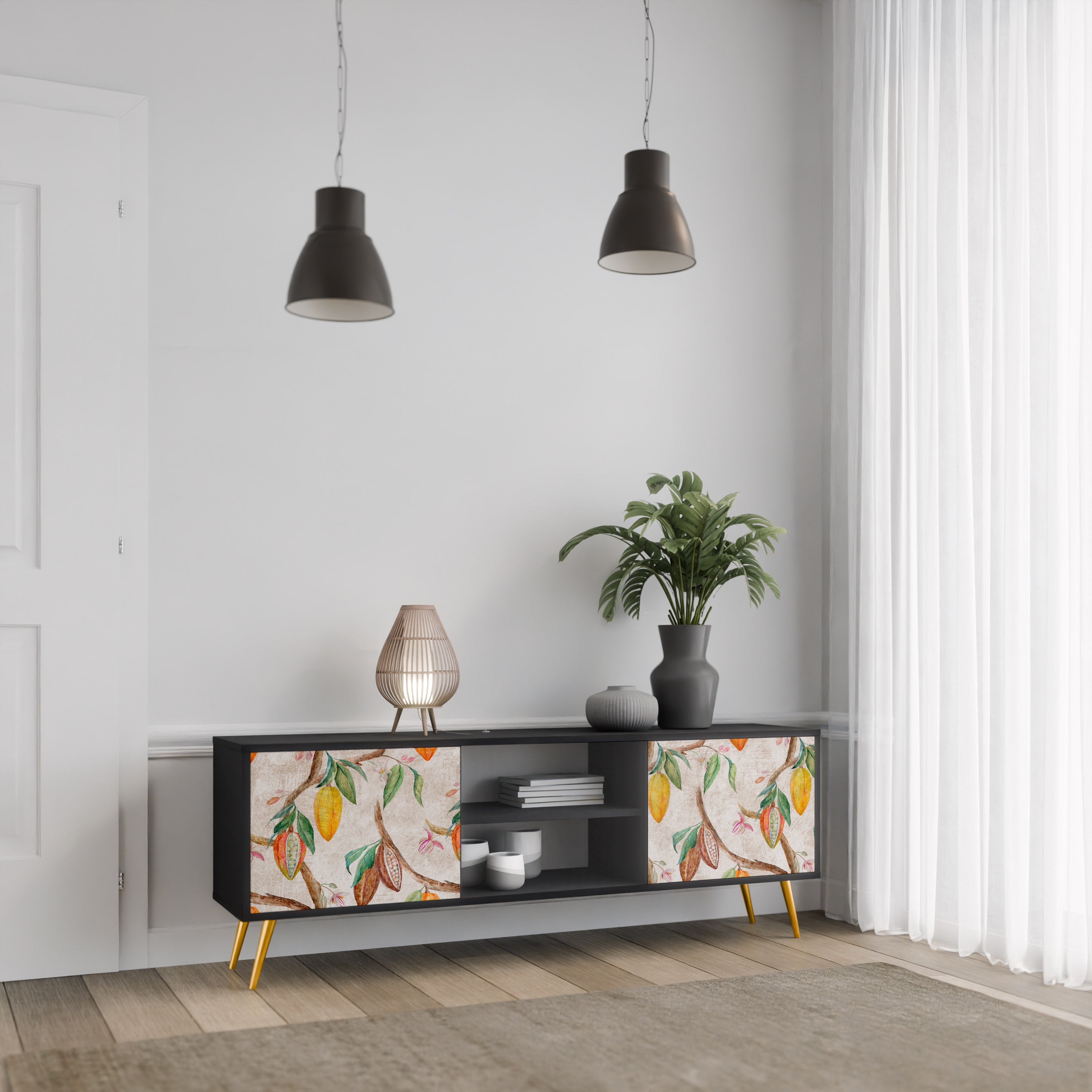 Mueble de TV de 2 puertas COCOA FRUITS con acabado negro