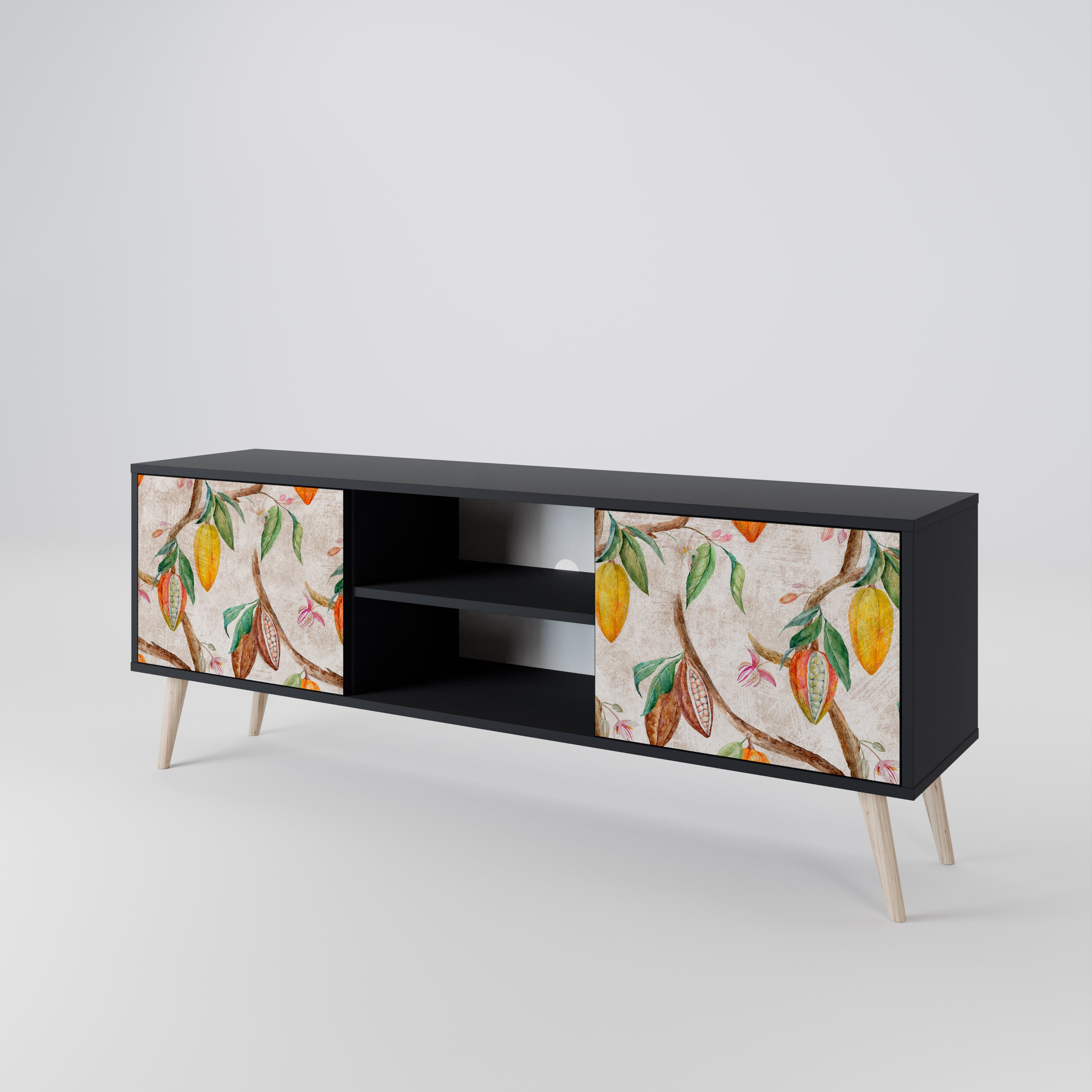 Mueble de TV de 2 puertas COCOA FRUITS con acabado negro