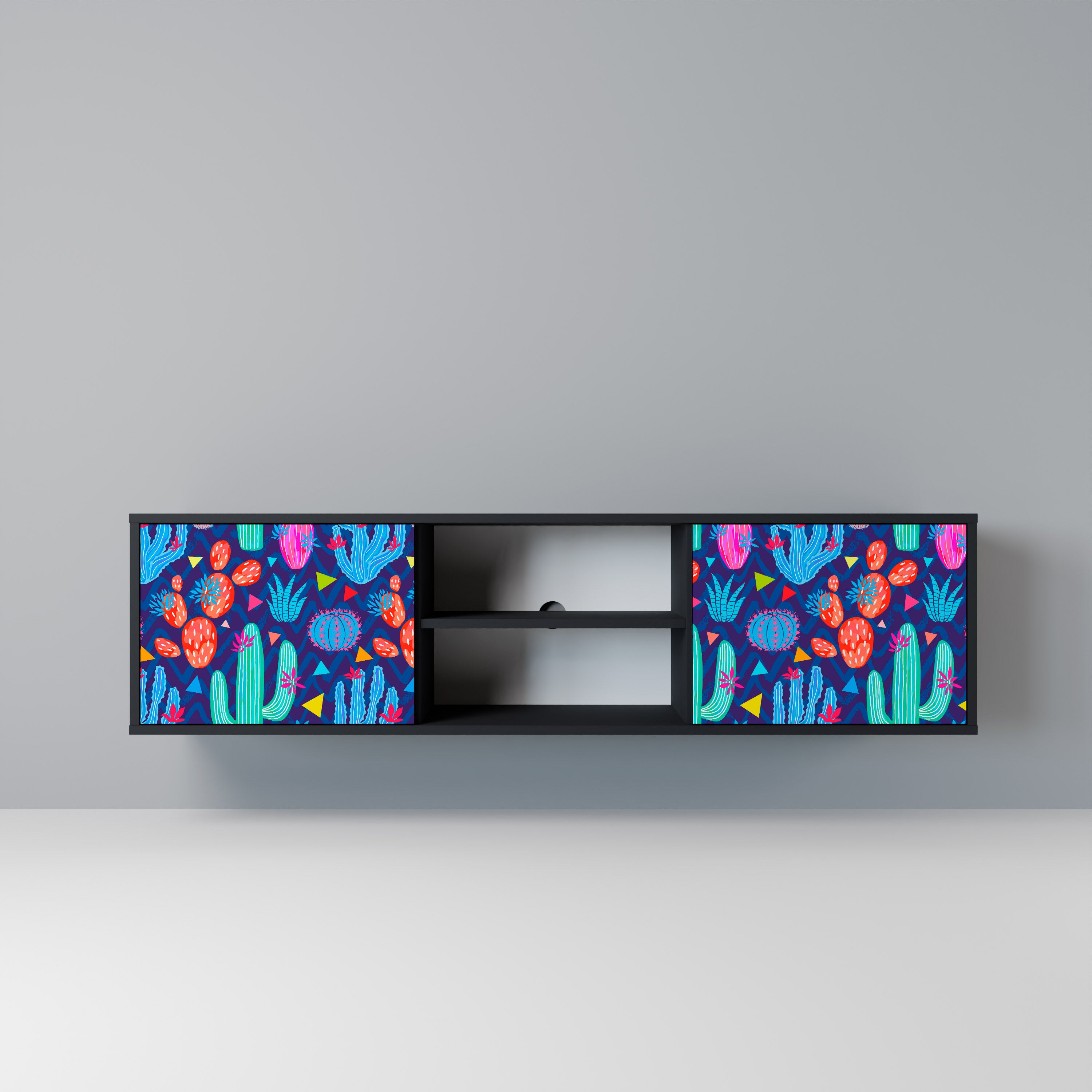 Mueble de TV de 2 puertas CACTUS VIBES en acabado negro