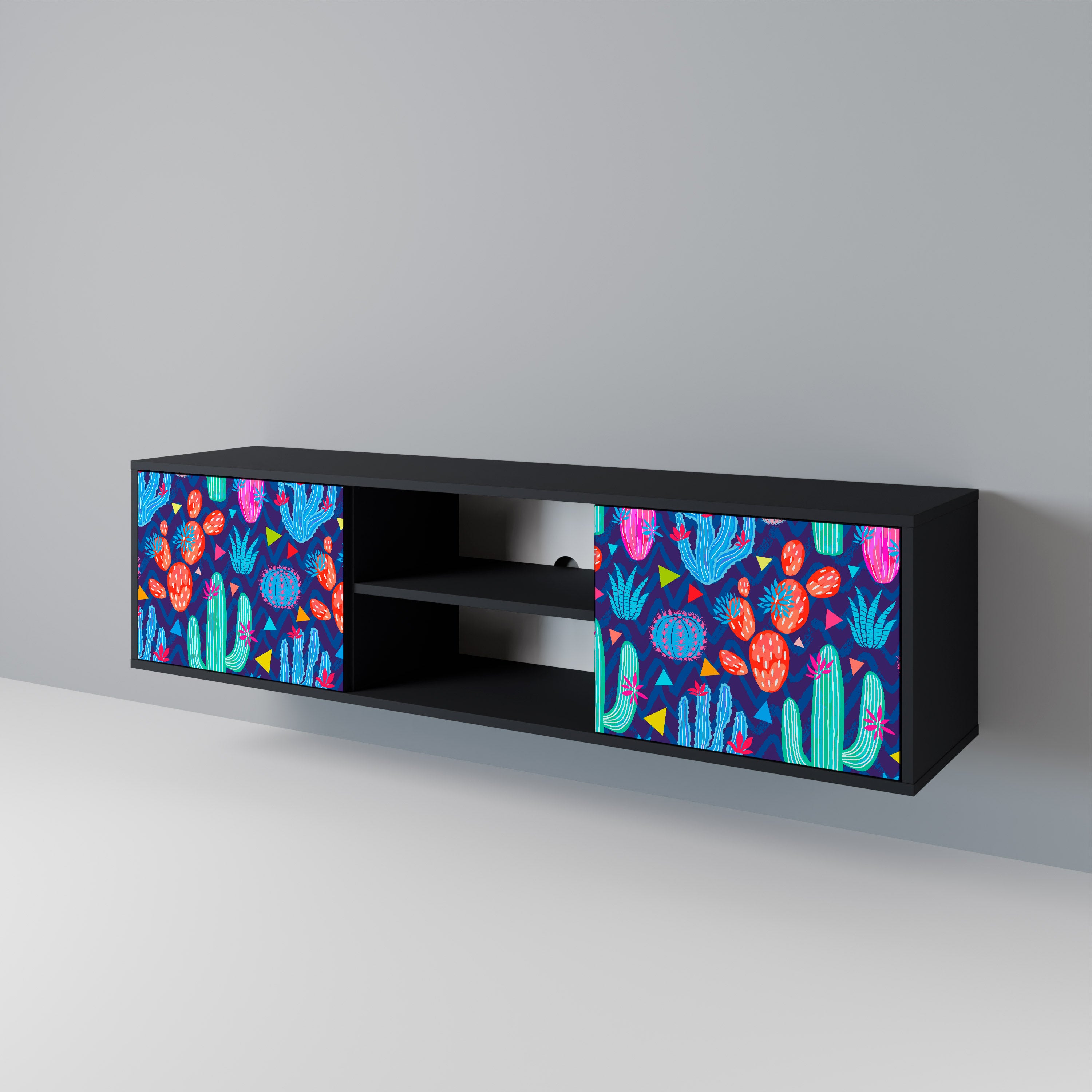 Mueble de TV de 2 puertas CACTUS VIBES en acabado negro