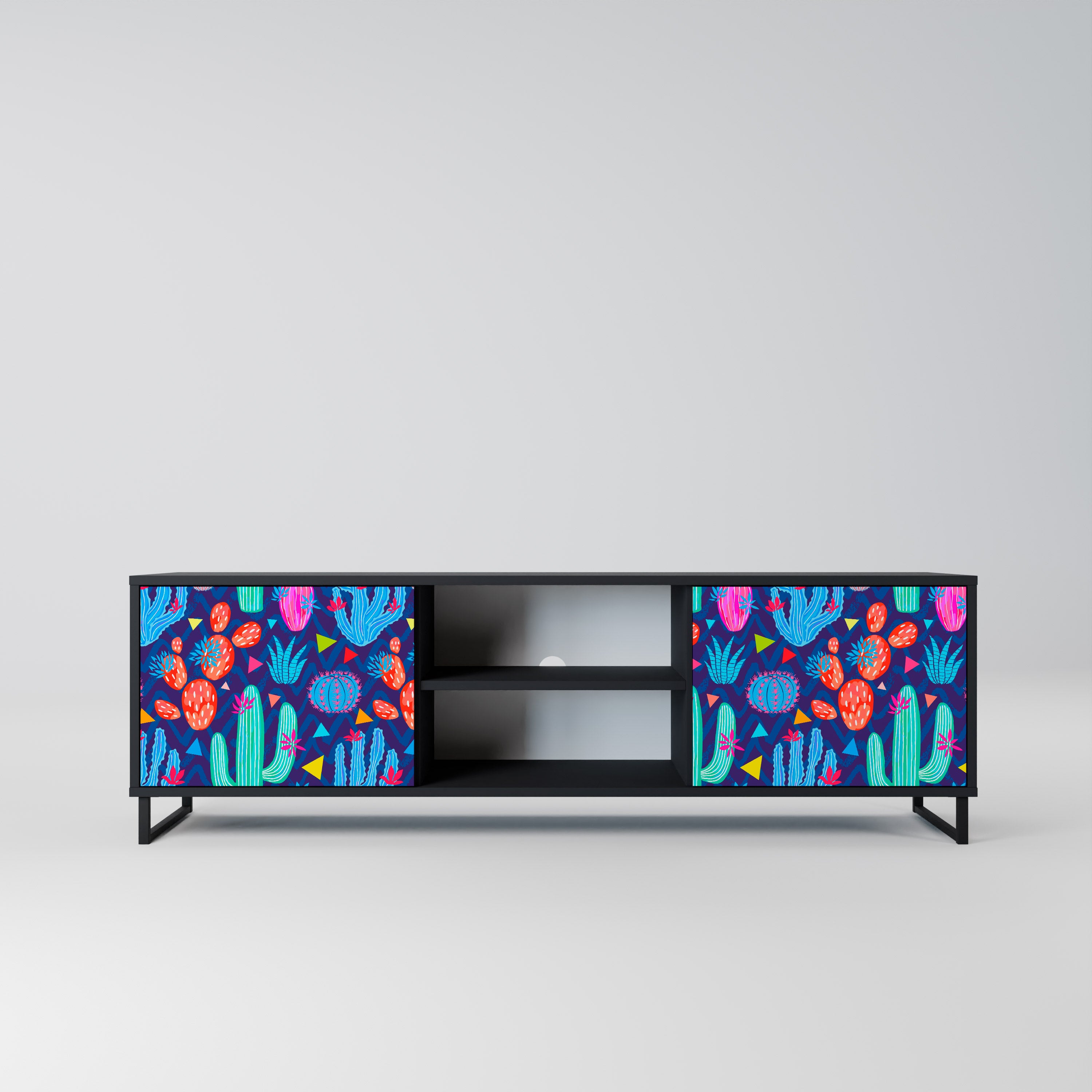 Mueble de TV de 2 puertas CACTUS VIBES en acabado negro