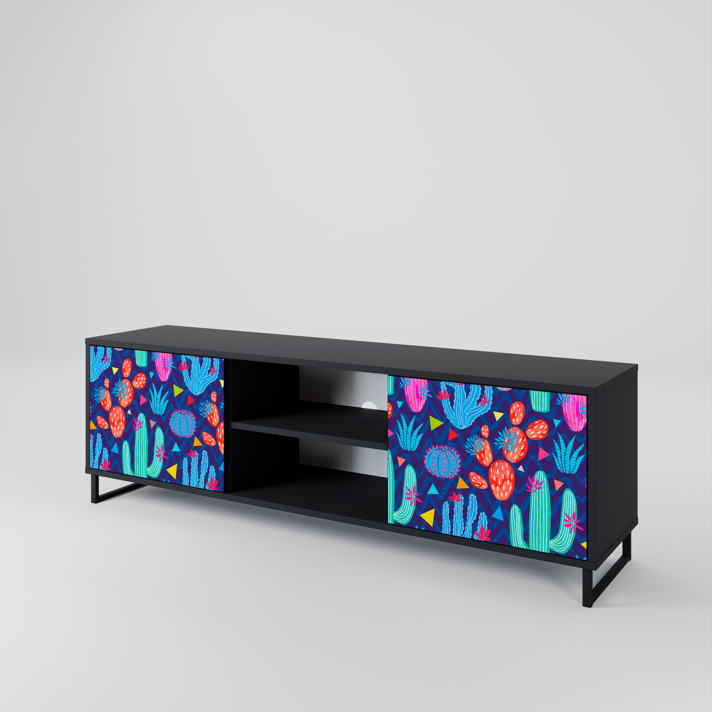 Mueble de TV de 2 puertas CACTUS VIBES en acabado negro