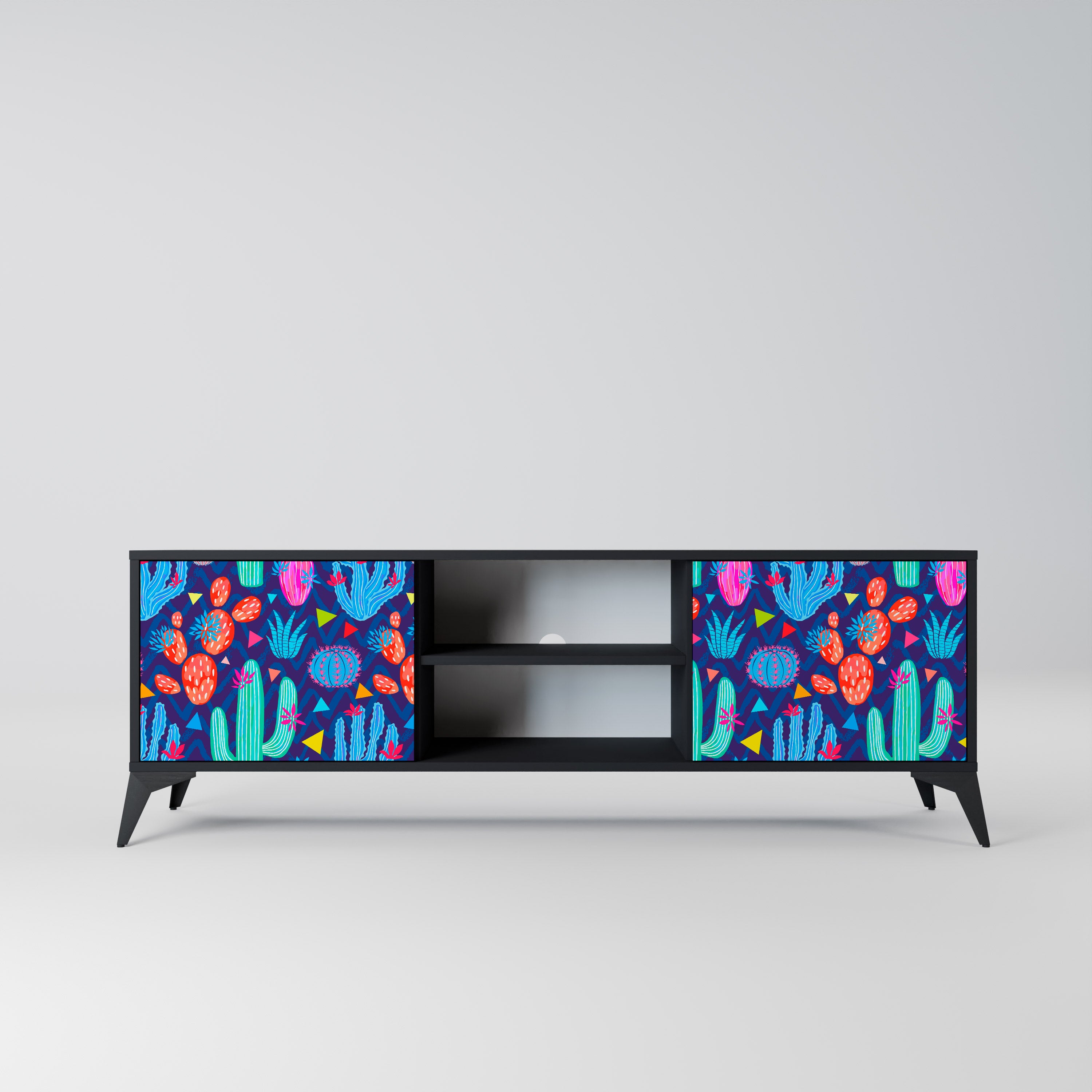 Mueble de TV de 2 puertas CACTUS VIBES en acabado negro