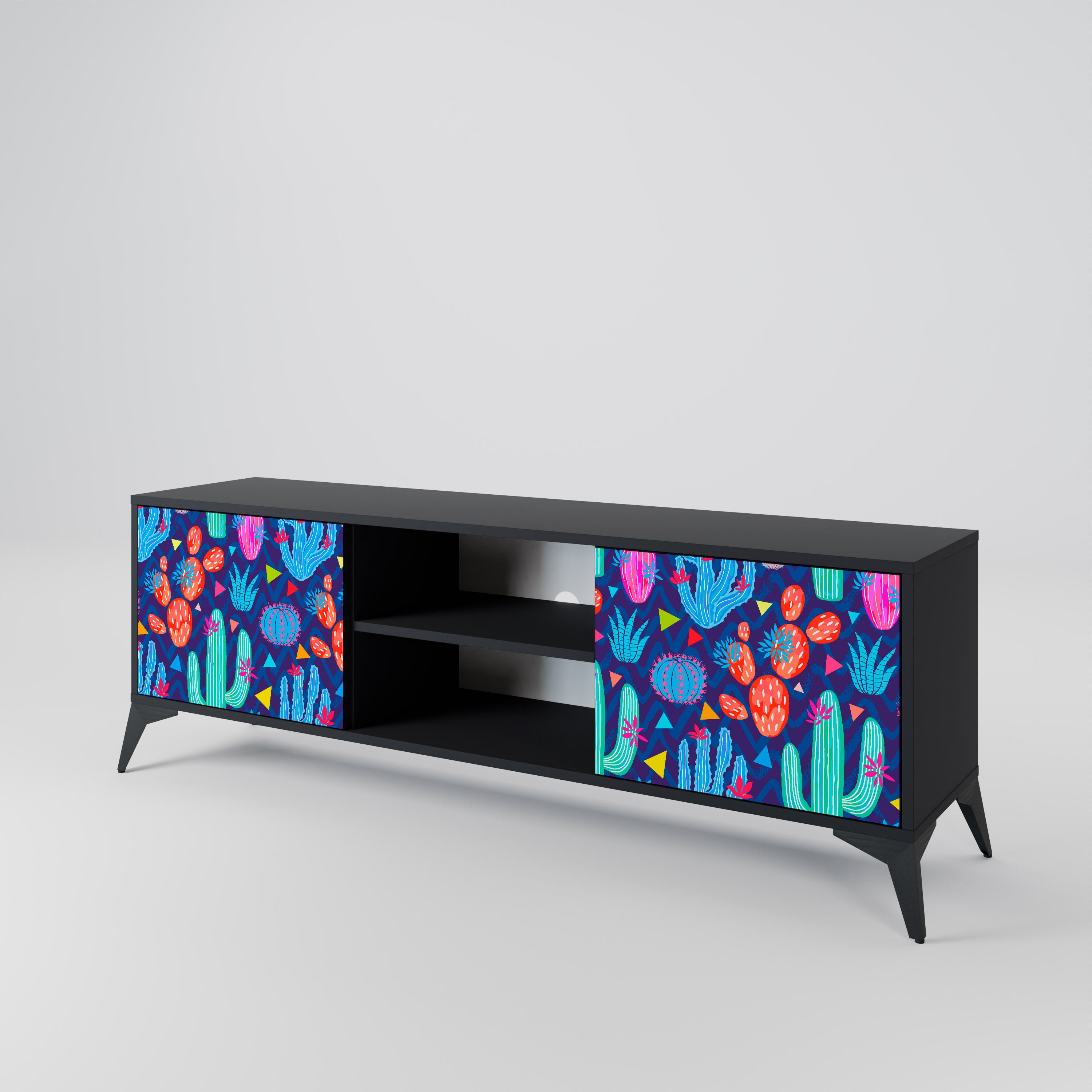 Mueble de TV de 2 puertas CACTUS VIBES en acabado negro