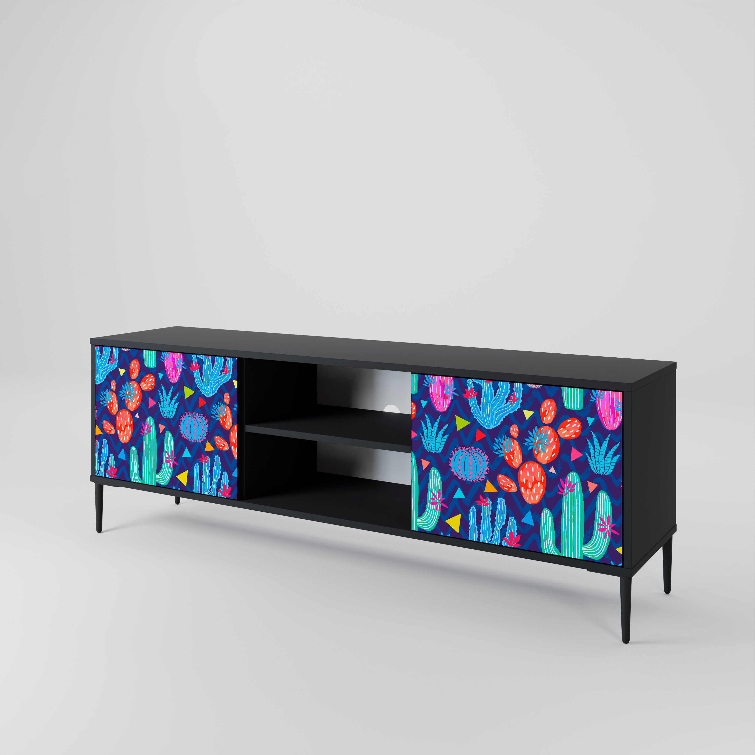 Mueble de TV de 2 puertas CACTUS VIBES en acabado negro