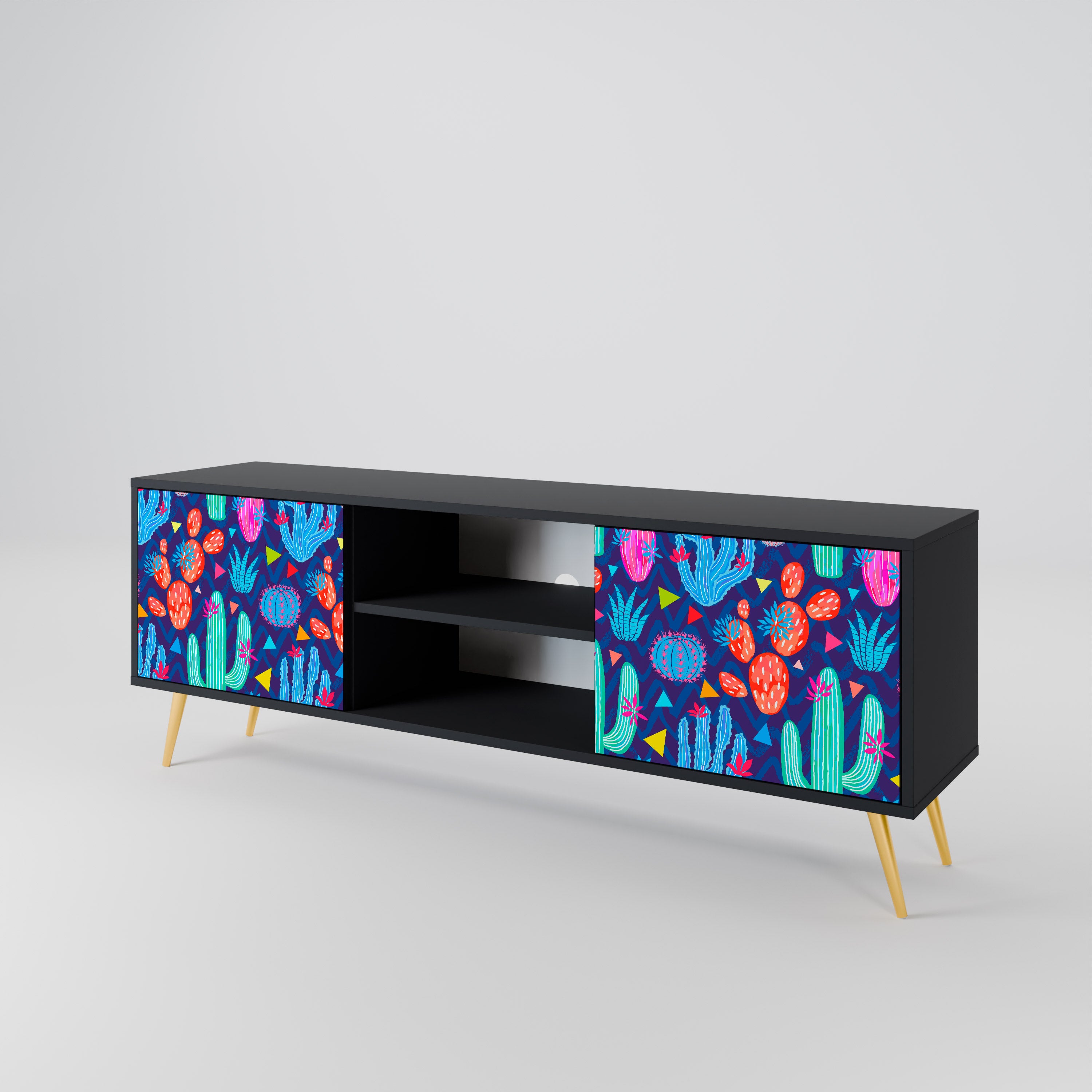 Mueble de TV de 2 puertas CACTUS VIBES en acabado negro