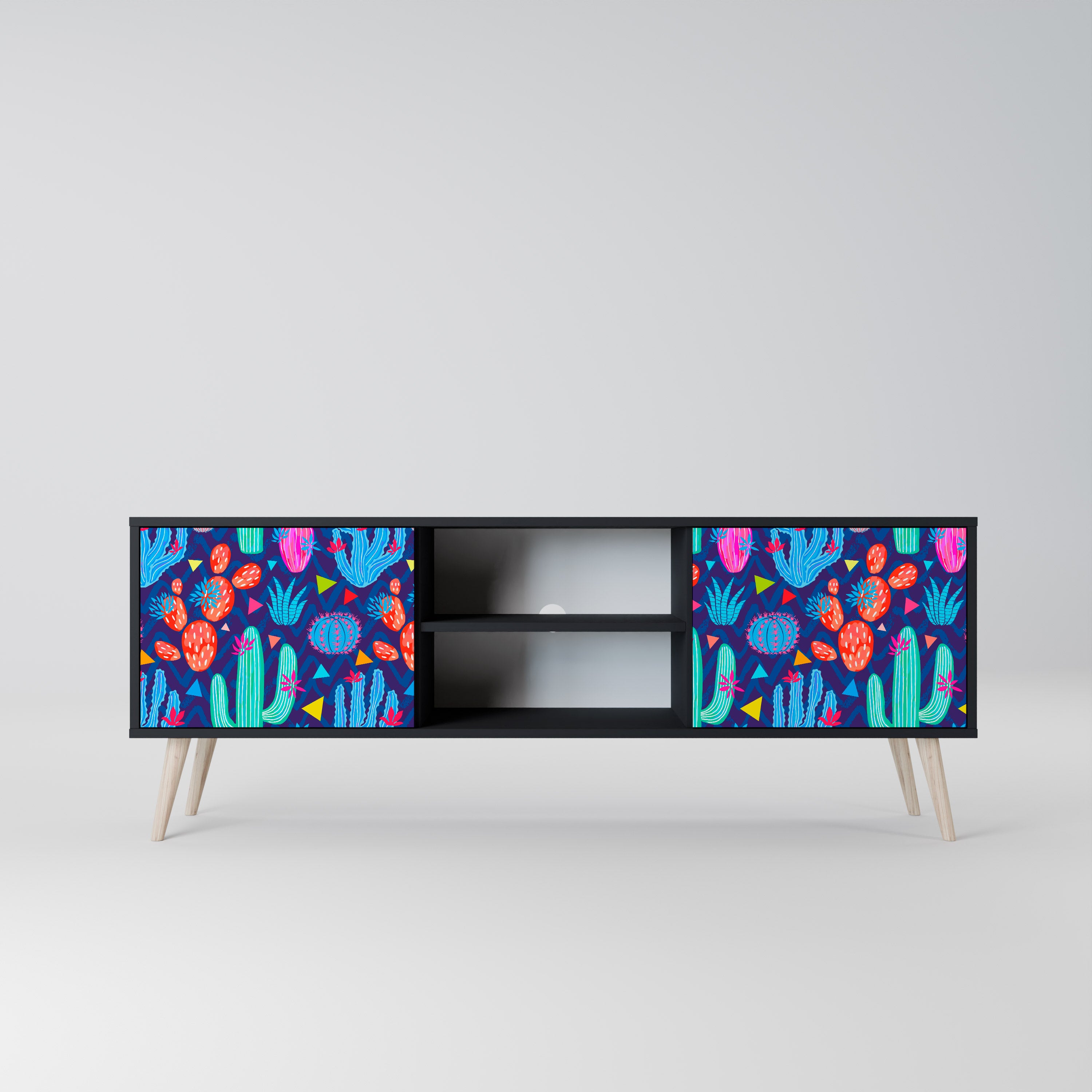 Mueble de TV de 2 puertas CACTUS VIBES en acabado negro