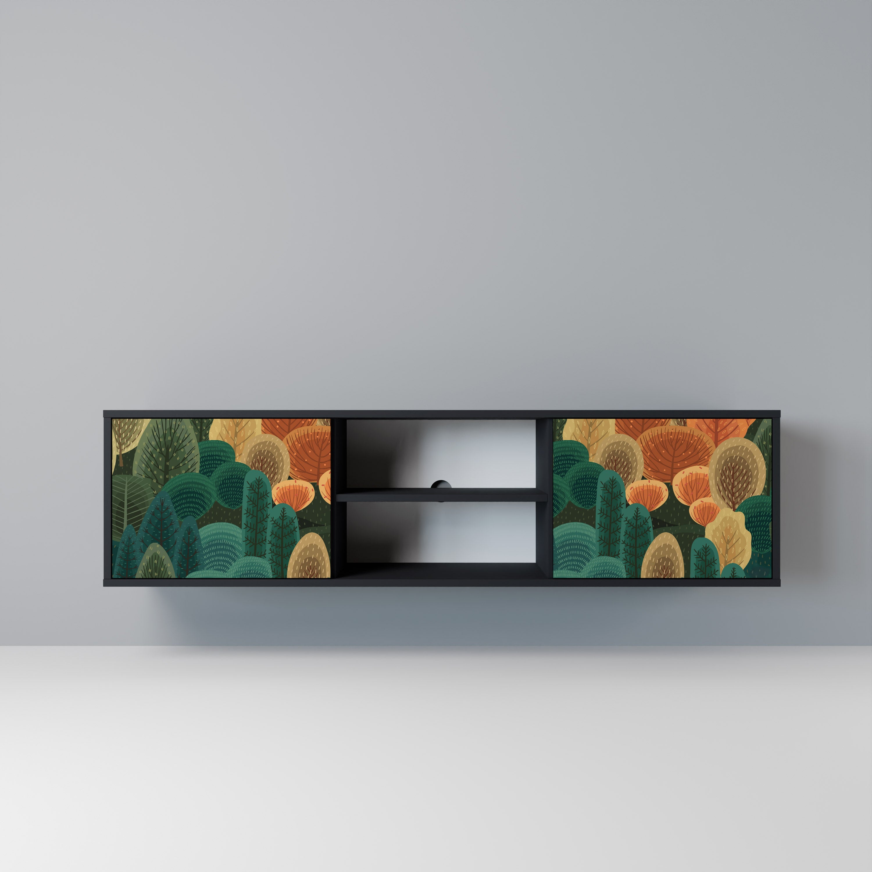 Mueble de TV de 2 puertas AUTUMN KALEIDOSCOPE en acabado negro