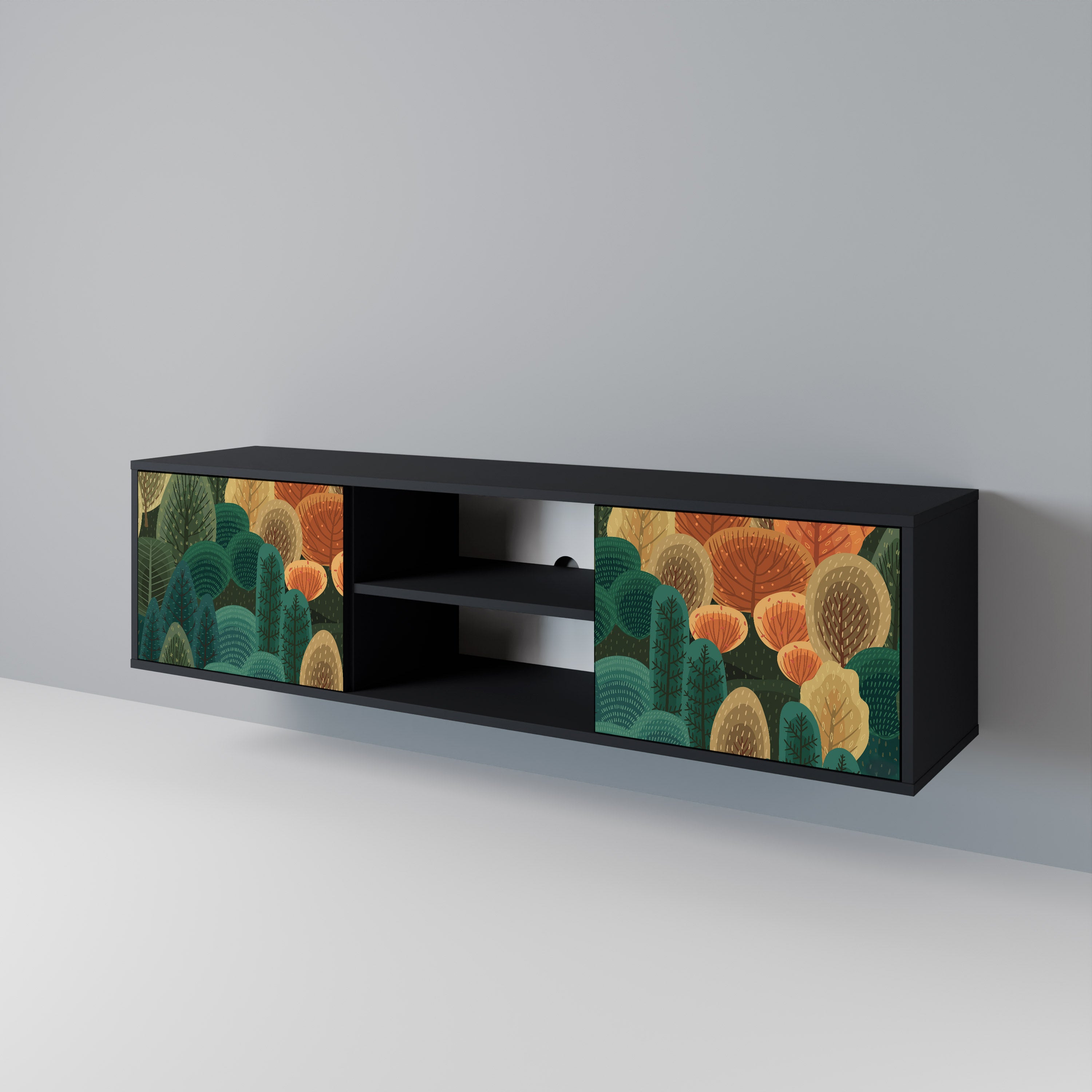 Mueble de TV de 2 puertas AUTUMN KALEIDOSCOPE en acabado negro