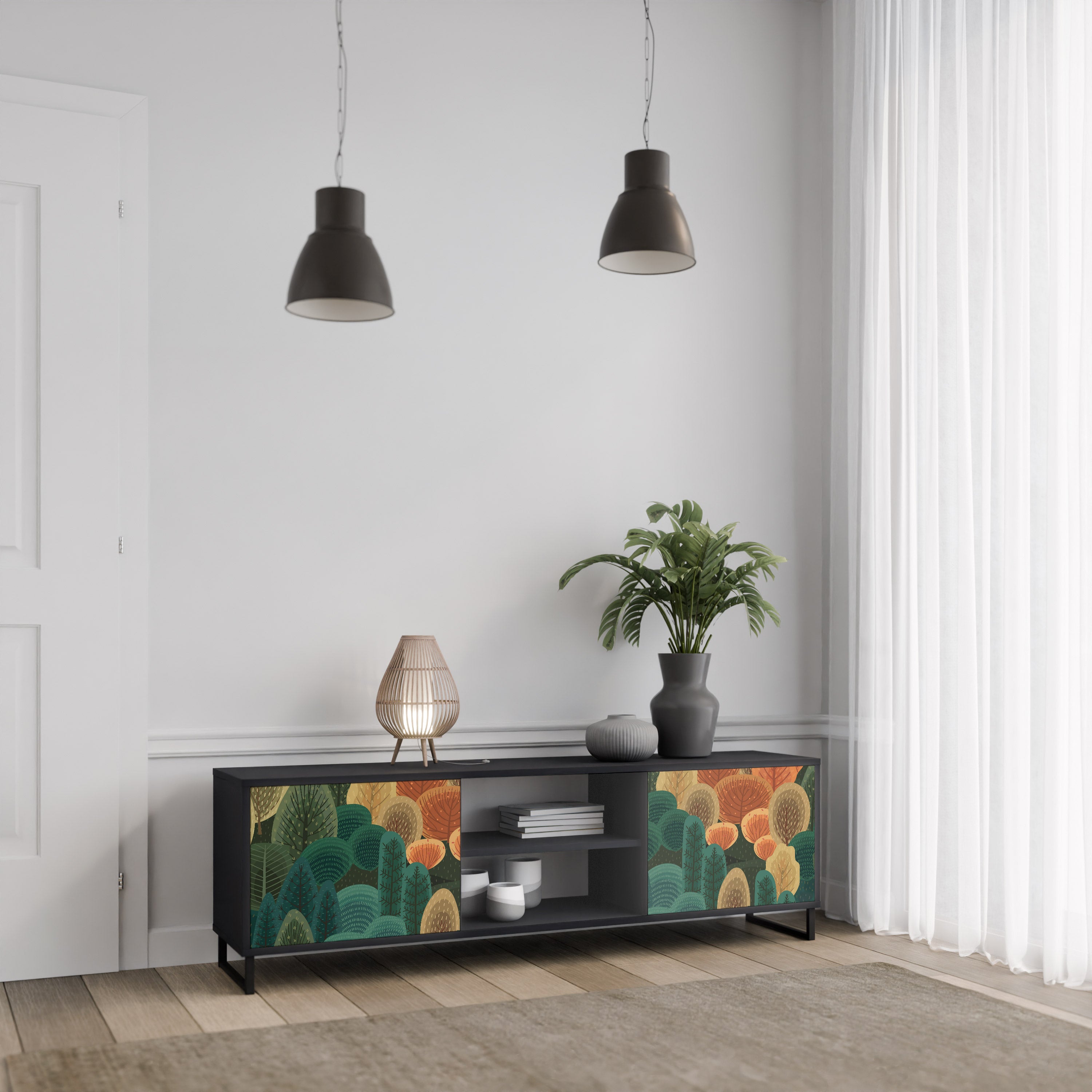 Mueble de TV de 2 puertas AUTUMN KALEIDOSCOPE en acabado negro