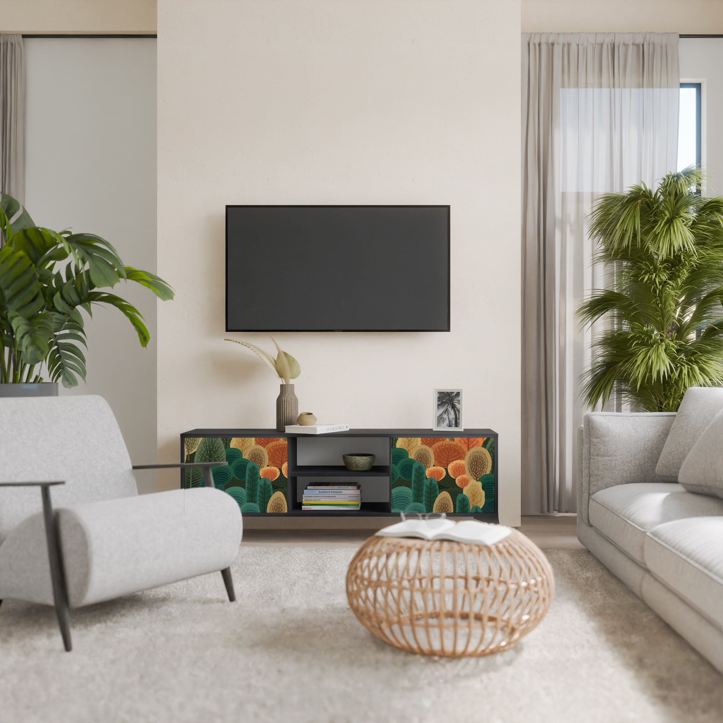 Mueble de TV de 2 puertas AUTUMN KALEIDOSCOPE en acabado negro