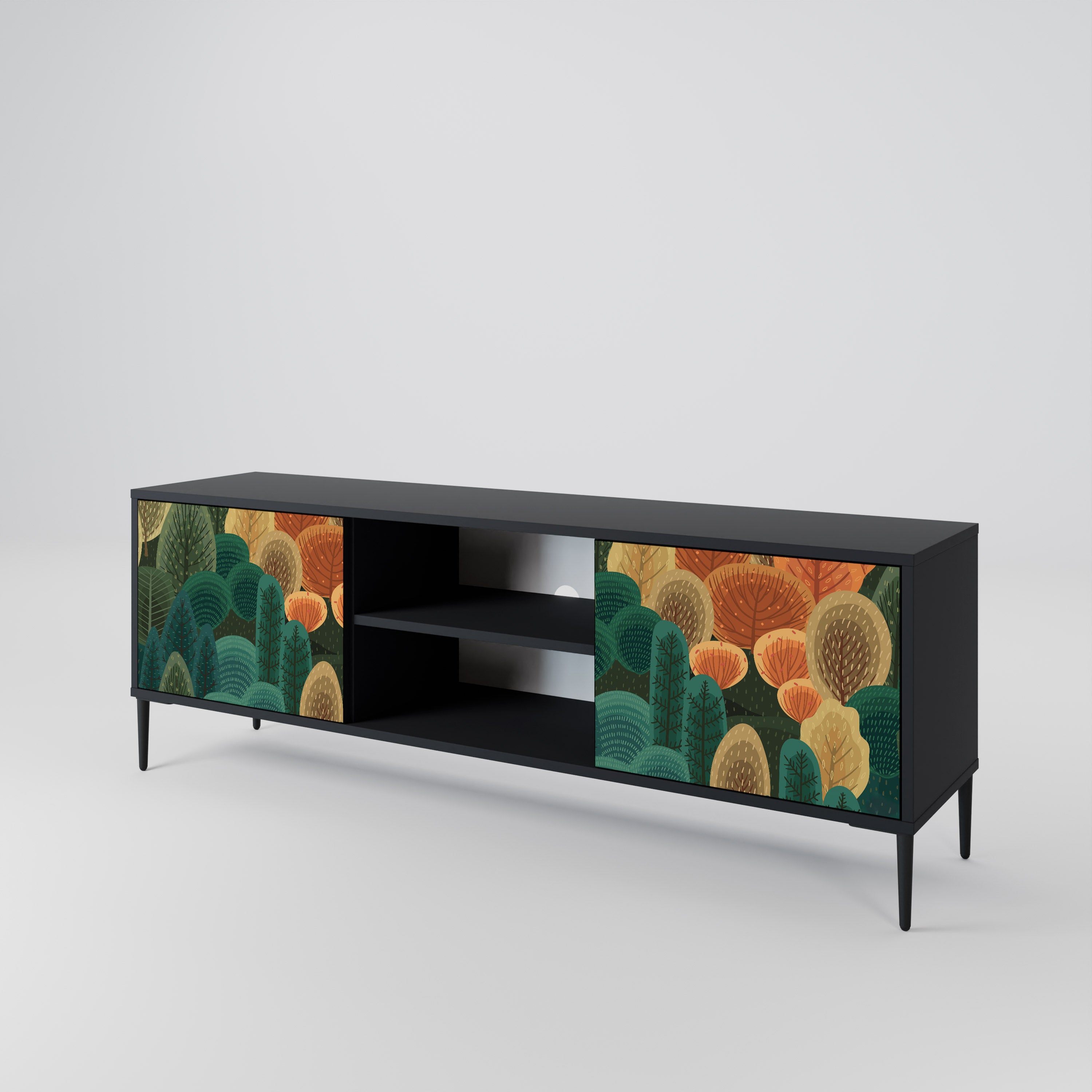 Mueble de TV de 2 puertas AUTUMN KALEIDOSCOPE en acabado negro