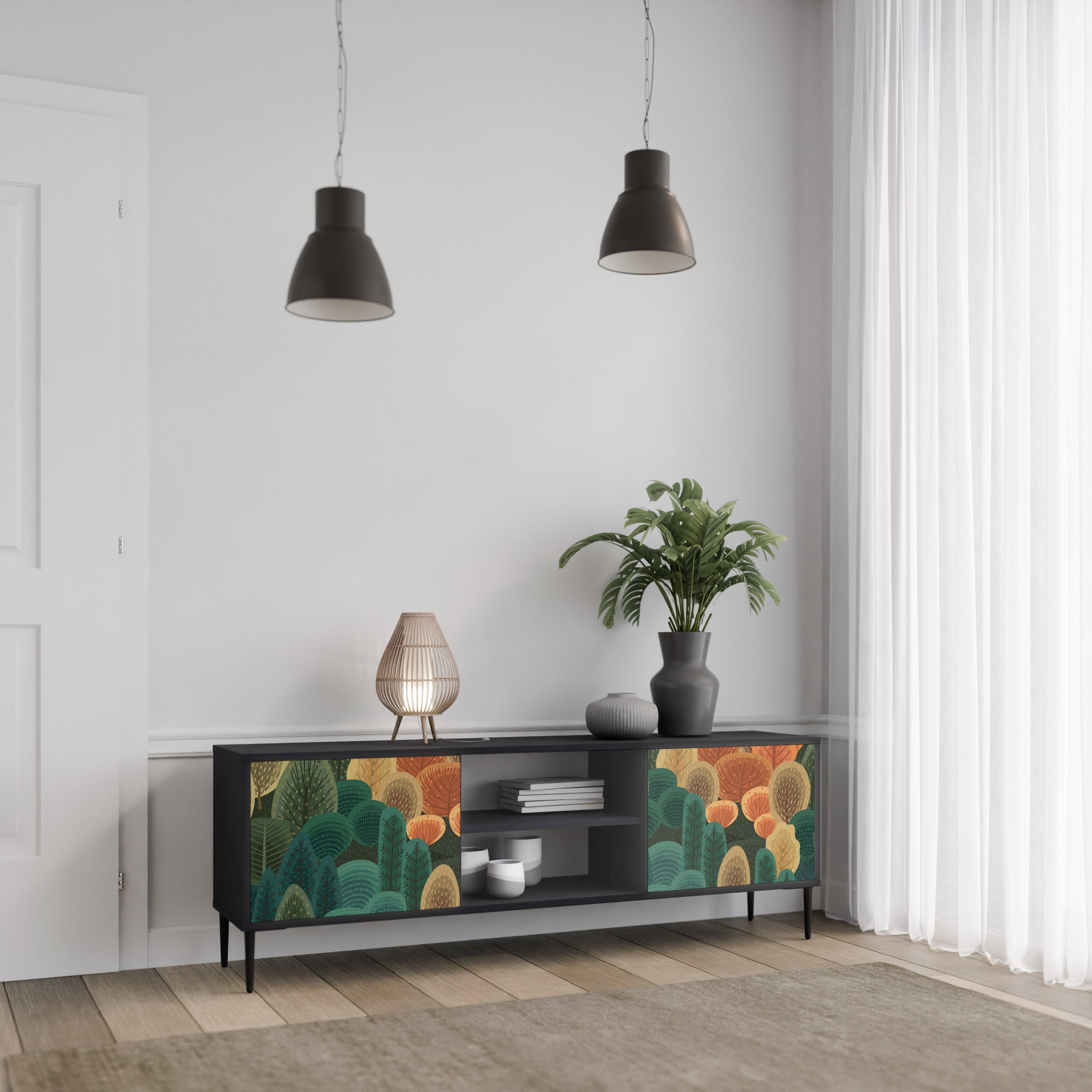 Mueble de TV de 2 puertas AUTUMN KALEIDOSCOPE en acabado negro