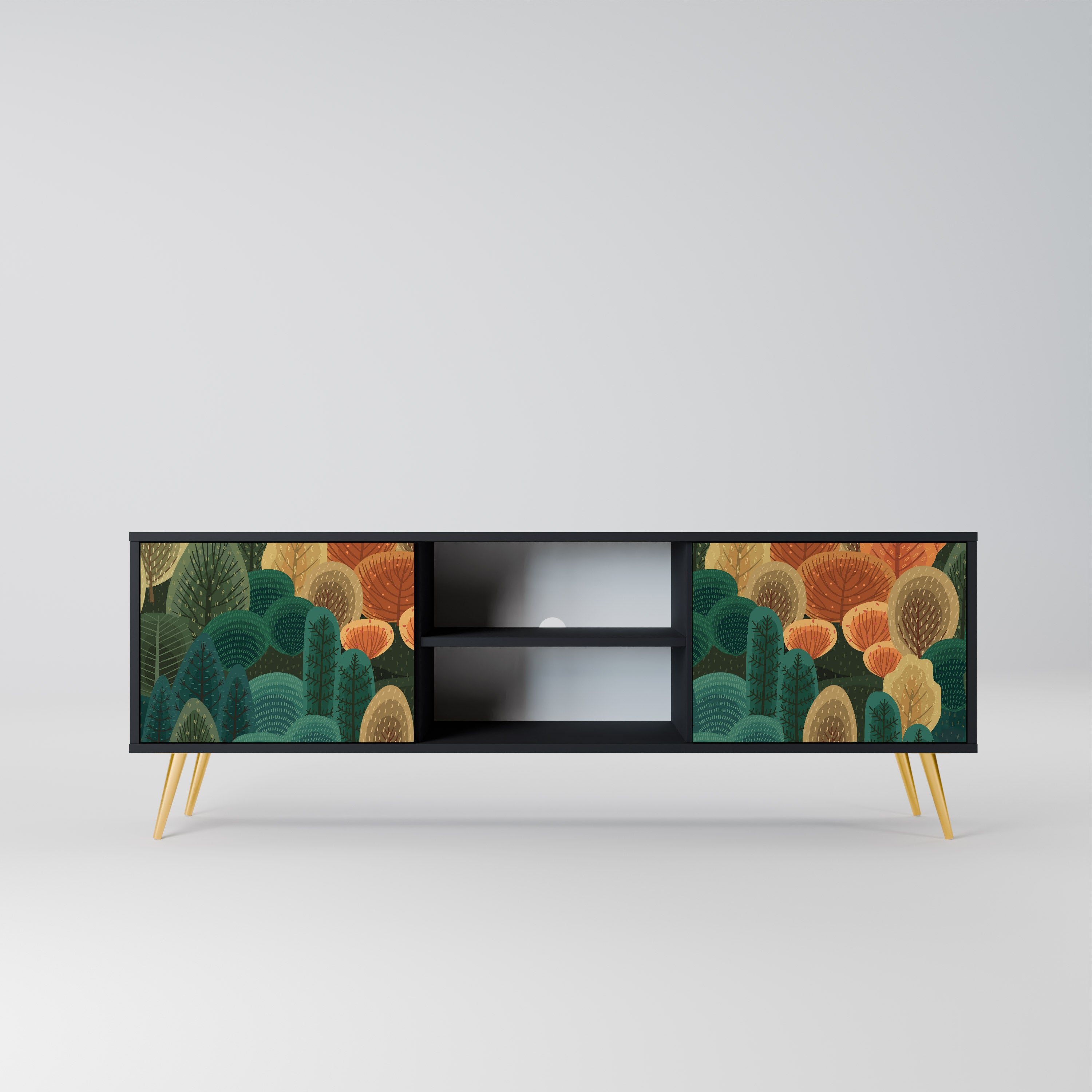 Mueble de TV de 2 puertas AUTUMN KALEIDOSCOPE en acabado negro