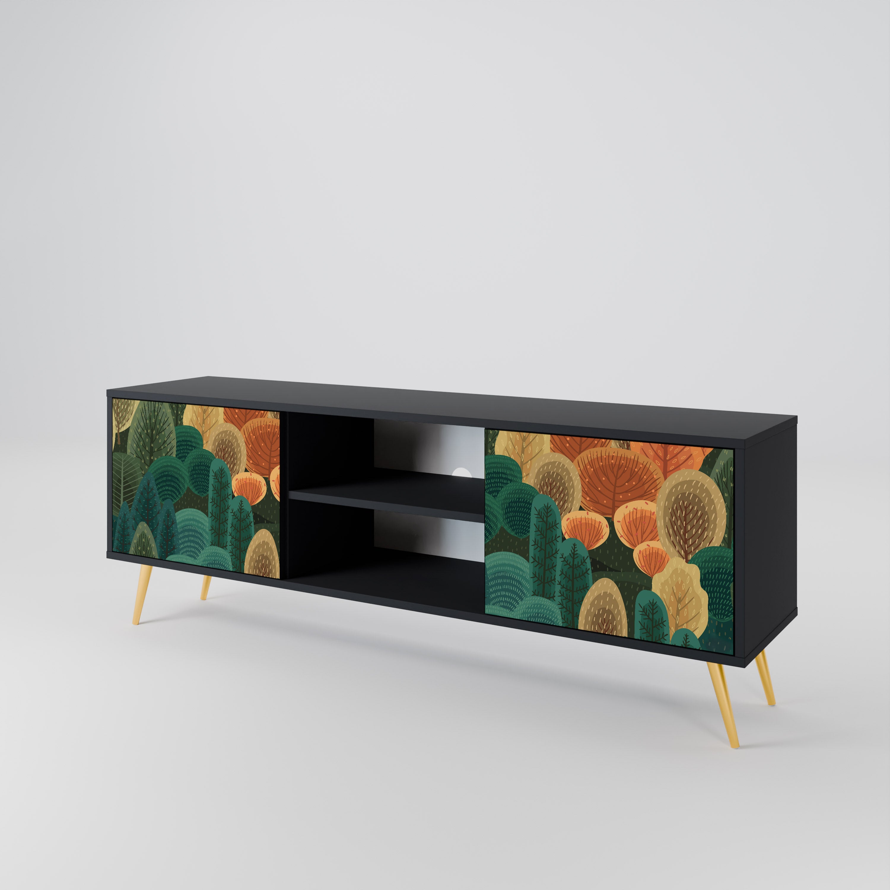 Mueble de TV de 2 puertas AUTUMN KALEIDOSCOPE en acabado negro