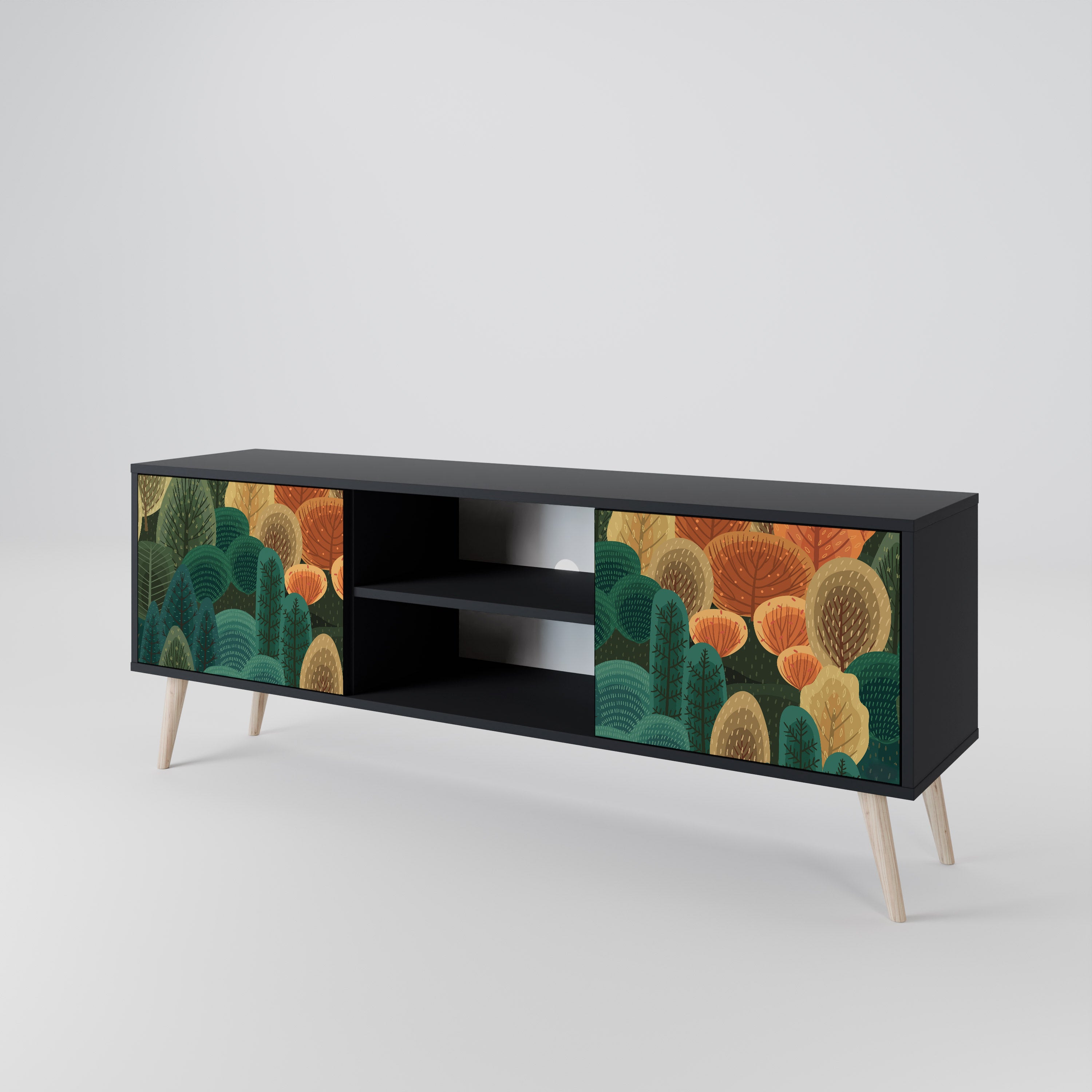 Mueble de TV de 2 puertas AUTUMN KALEIDOSCOPE en acabado negro