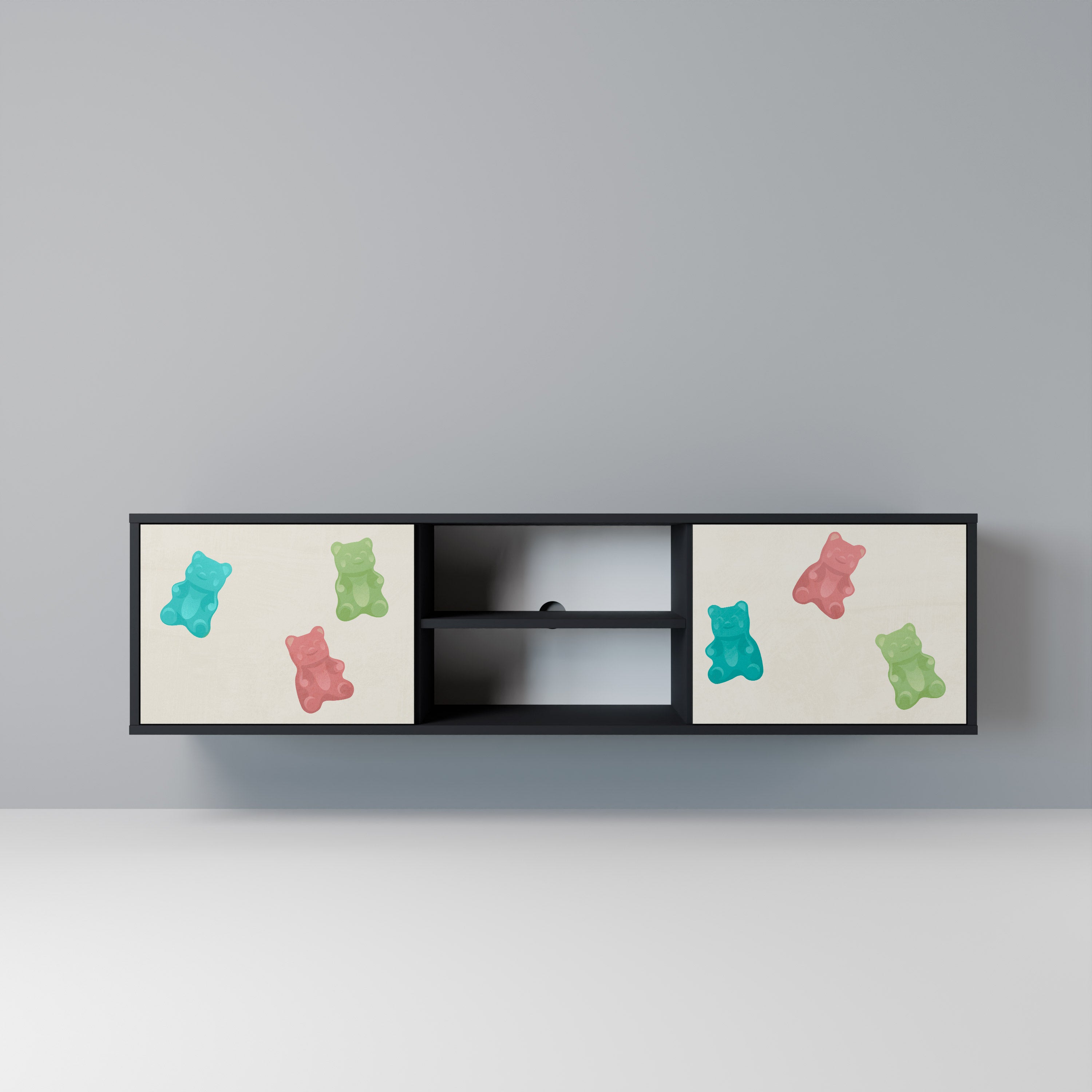 Mueble de TV de 2 puertas GUMMY BEARS con acabado negro