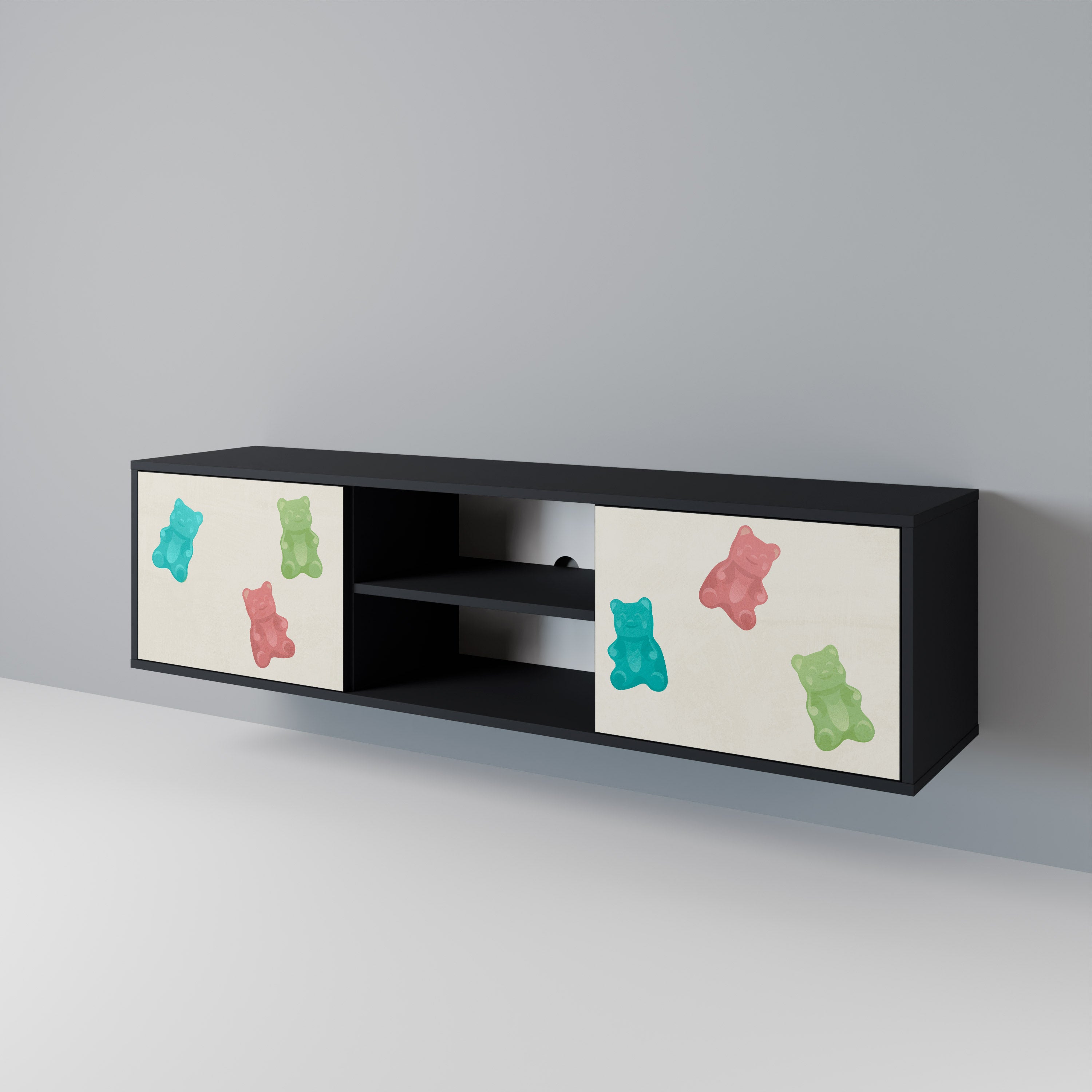 Mueble de TV de 2 puertas GUMMY BEARS con acabado negro
